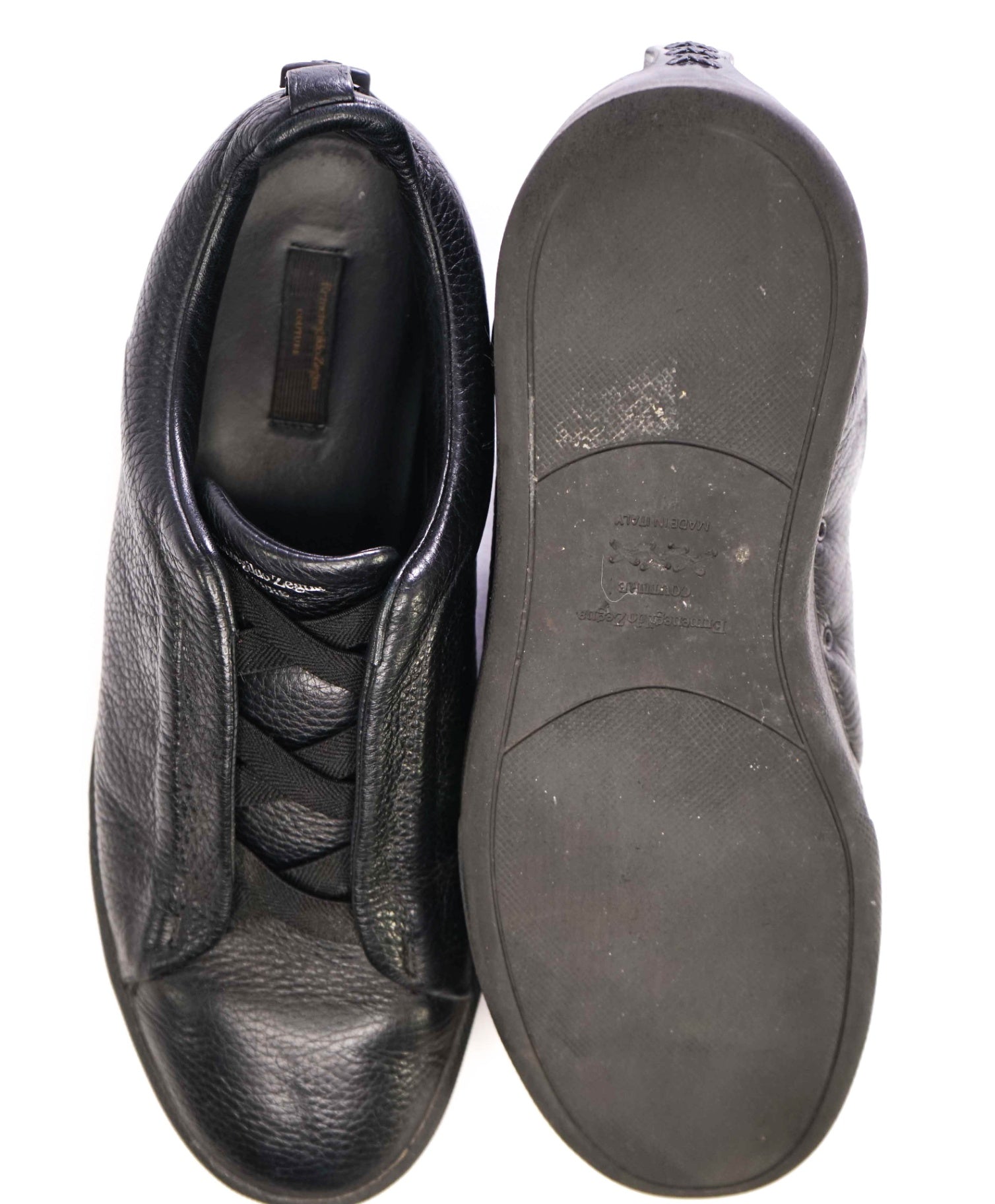 $995 Ermenegildo Zegna "Triple Stitch" Black Sneakers US 10 (9UK)