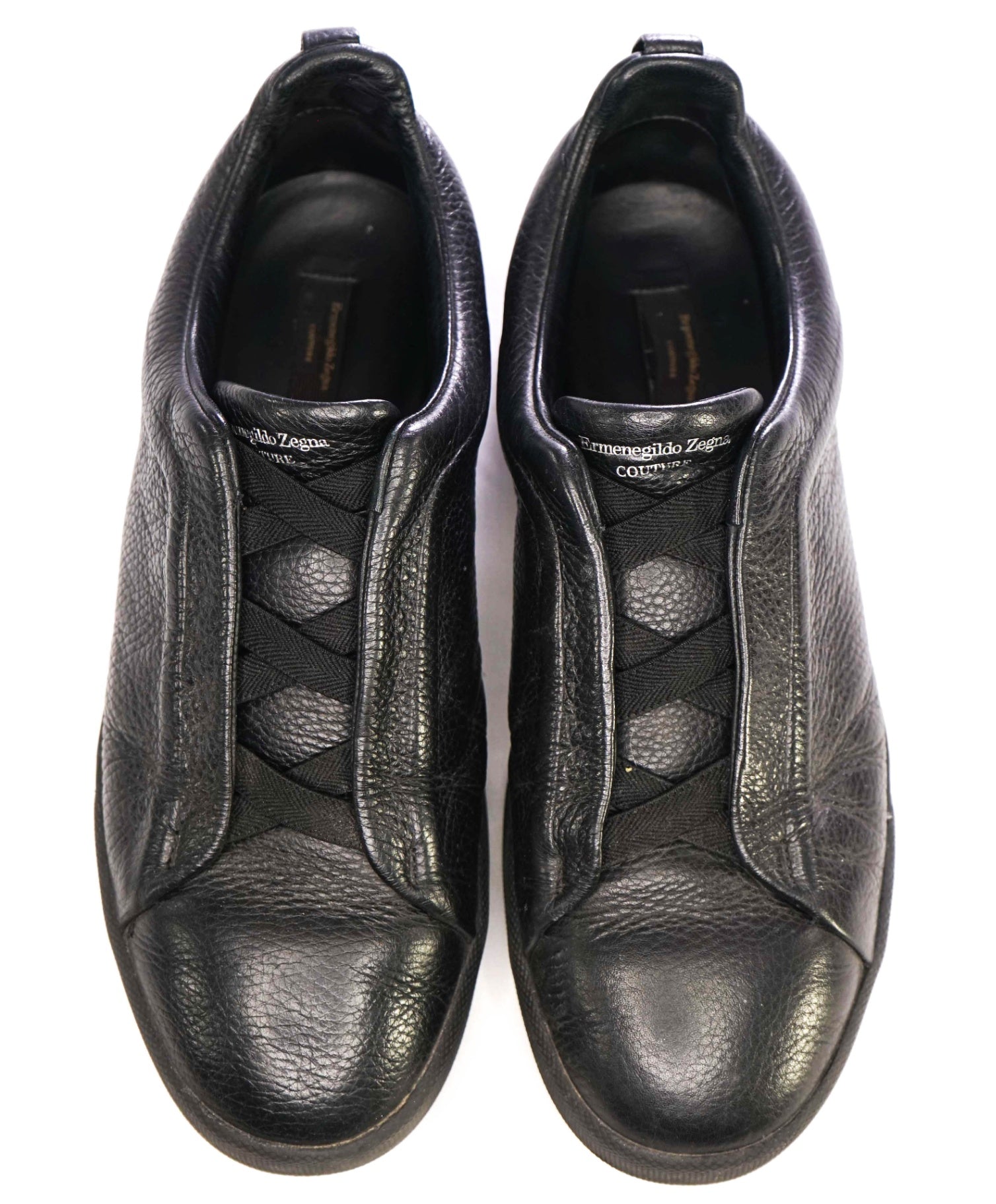 $995 Ermenegildo Zegna "Triple Stitch" Black Sneakers US 10 (9UK)