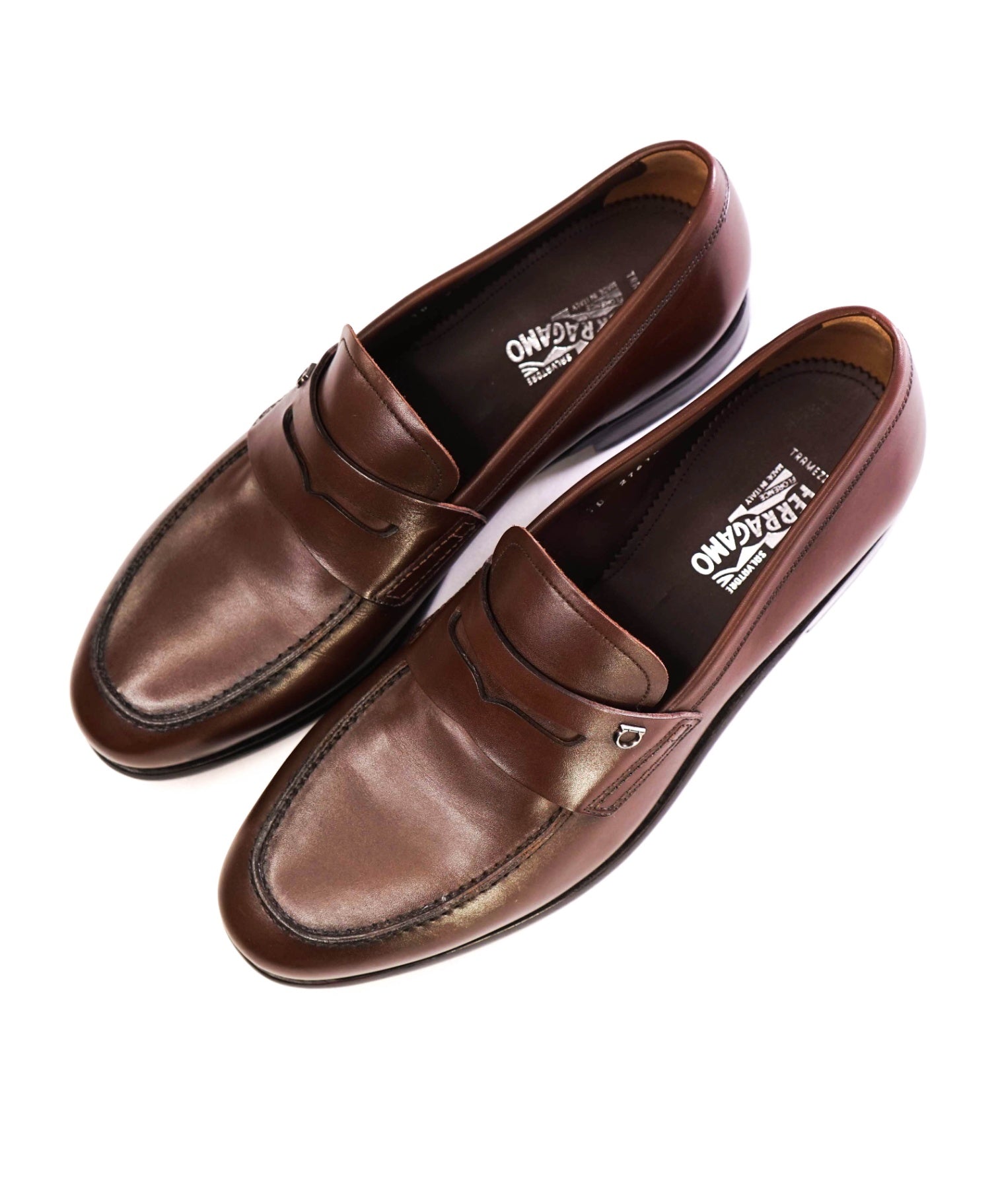 $1,295 Salvatore Ferragamo "TRAMEZZA" Brown Penny Loafers 10.5 EE