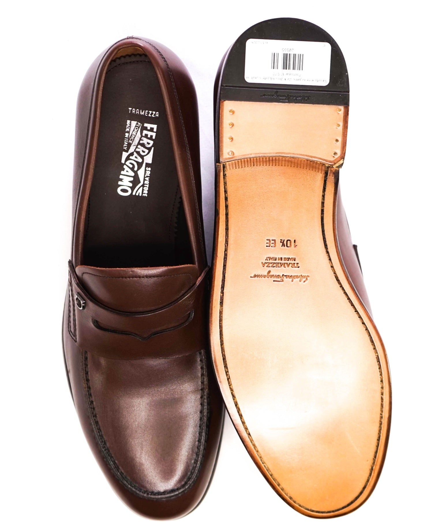 $1,295 Salvatore Ferragamo "TRAMEZZA" Brown Penny Loafers 10.5 EE