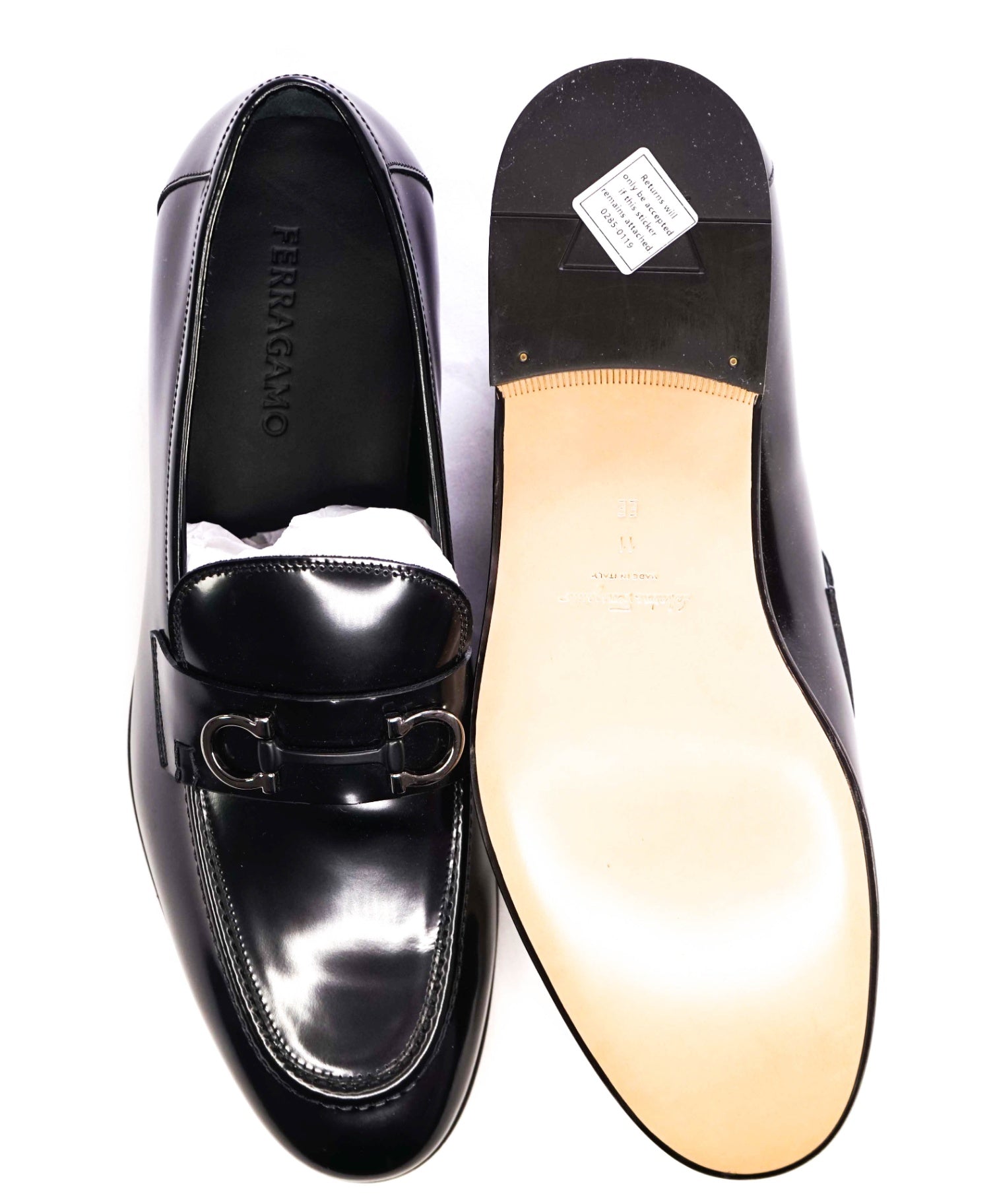 $850 SALVATORE FERRAGAMO - “GIN 4" Gancini Bit Loafer Black 11 EE