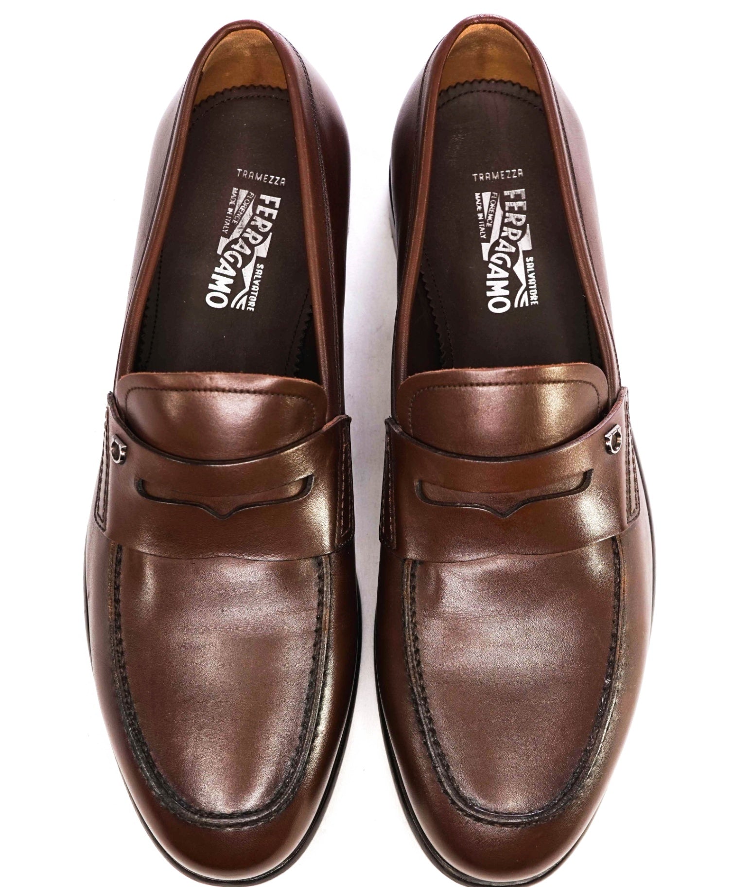 $1,295 Salvatore Ferragamo "TRAMEZZA" Brown Penny Loafers 10.5 EE