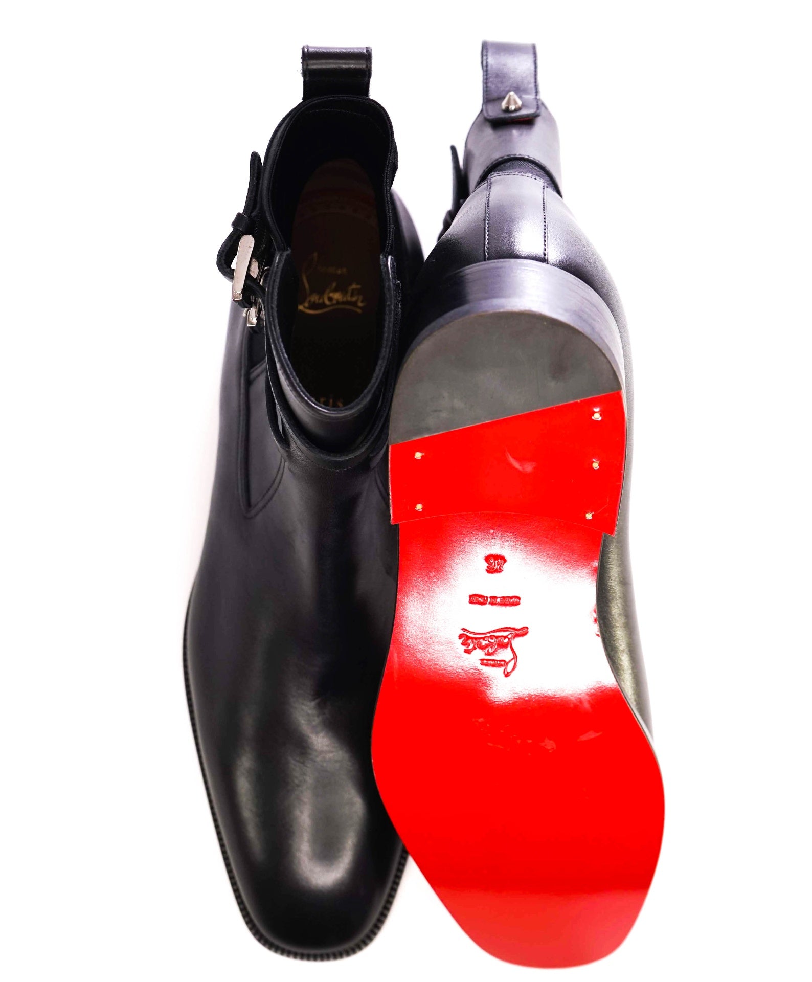 $1,445 Christian Louboutin Black Monk Strap Boots Leather US 13 (46EU)
