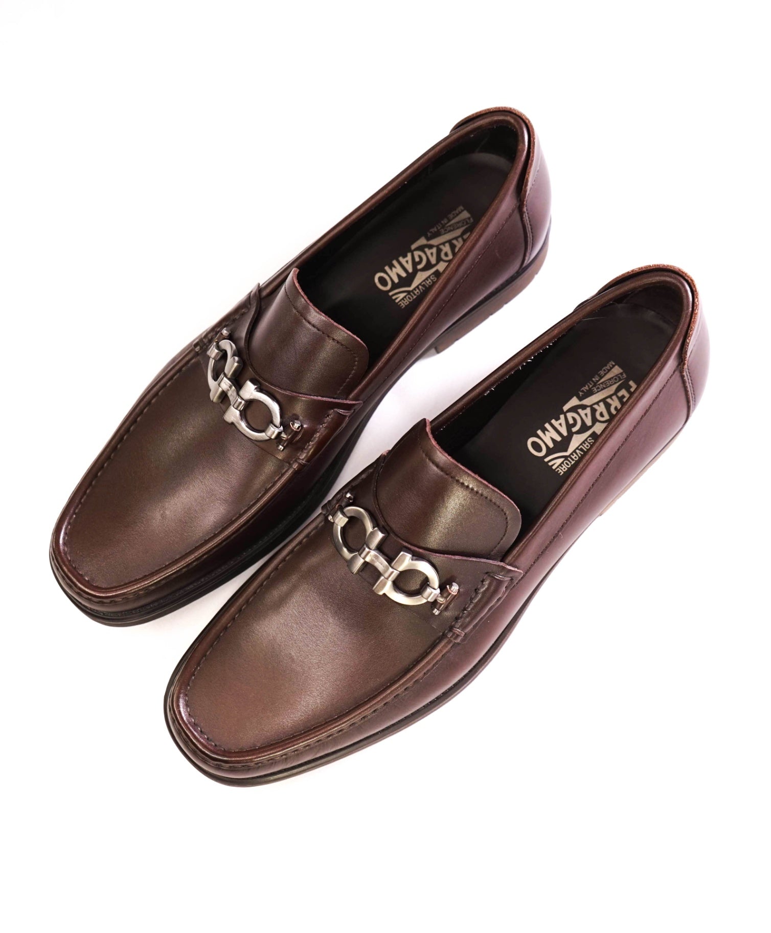 $895 Salvatore Ferragamo "DAVID" Brown Leather Loafers 12 D