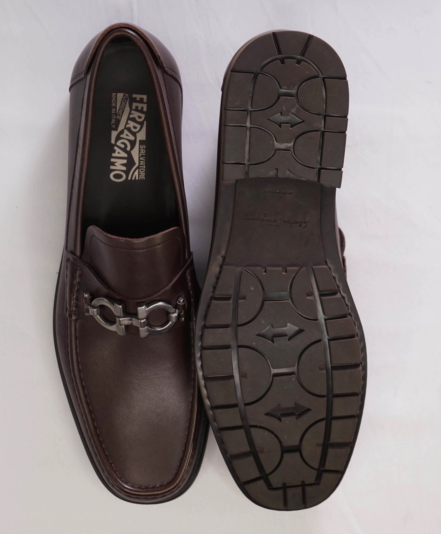 $895 Salvatore Ferragamo "DAVID" Brown Leather Loafers 12 D