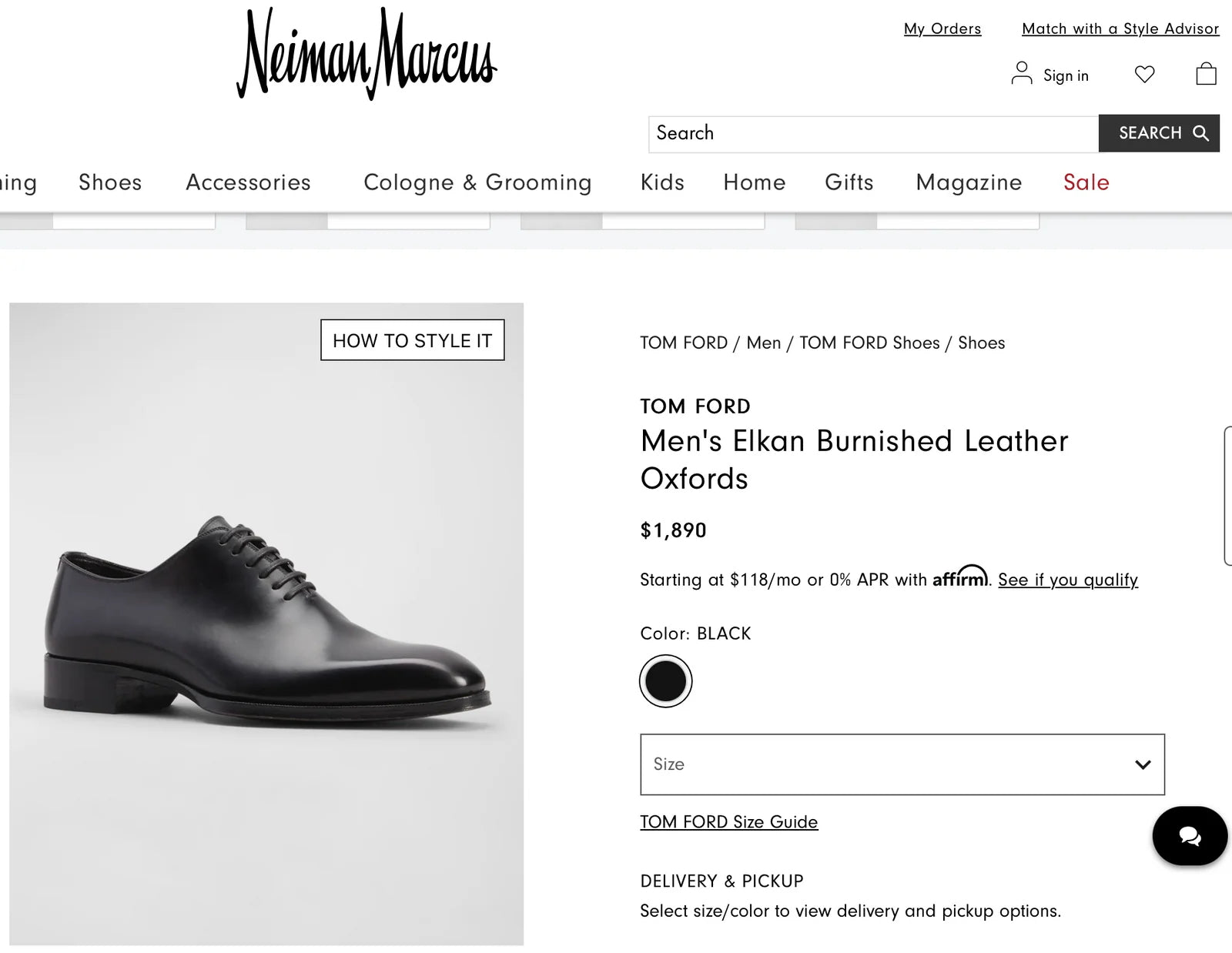 $1,890 TOM FORD - "ELKAN" Black Leather WHOLECUT Oxfords - US 10.5 (TF10)