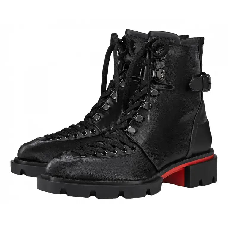 $2,030 Christian Louboutin "Macademia" Black Leather/Nylon Boot US 10.5 (43.5EU)