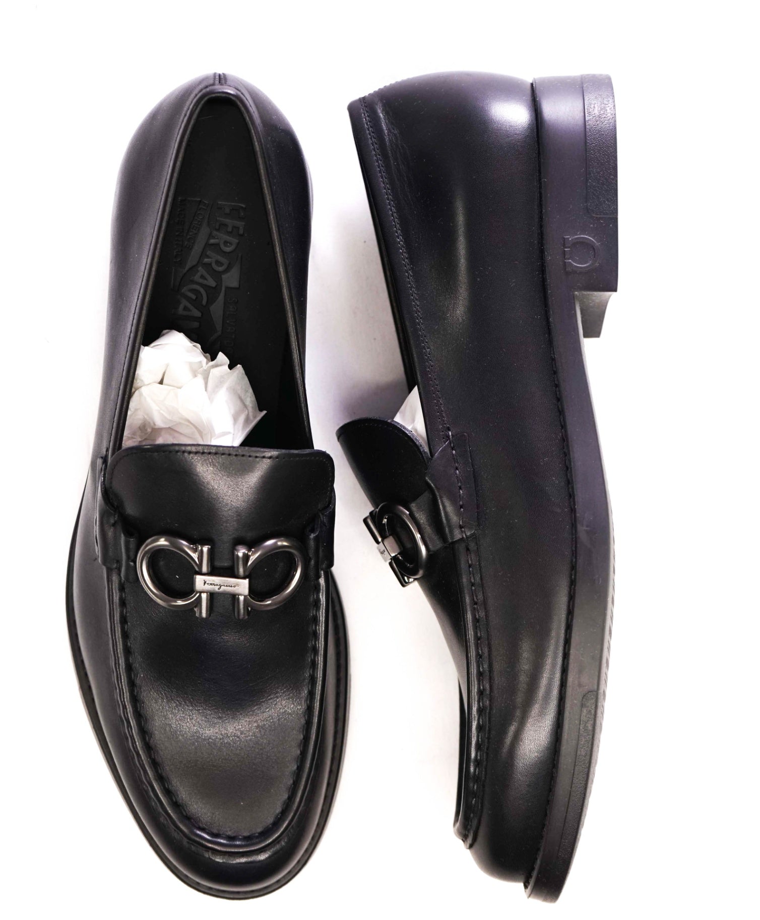 $850 Salvatore Ferragamo "Telve Div" Black Loafers  Leather 9 EE