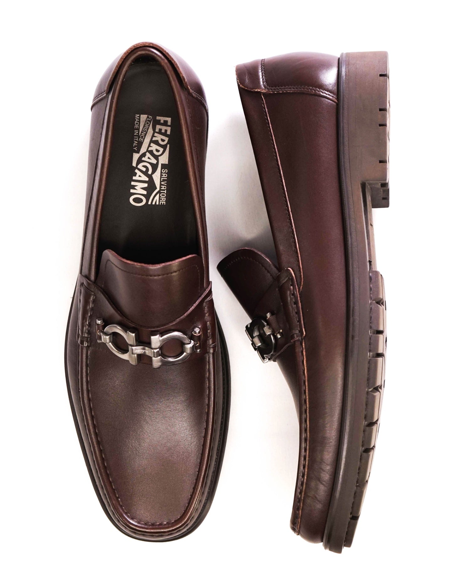 $895 Salvatore Ferragamo "DAVID" Brown Leather Loafers 12 D