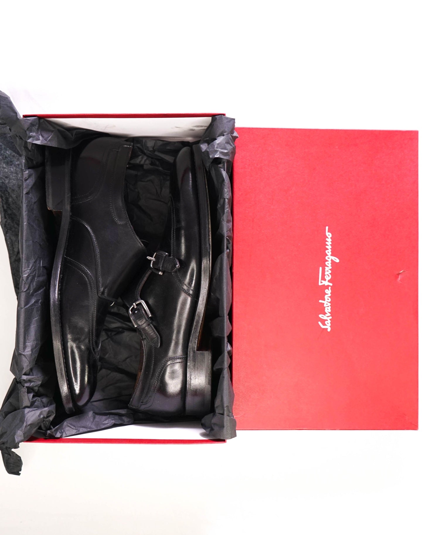 $1,295 Salvatore Ferragamo "TRAMEZZA" Black Monk Straps Loafers 9.5 E