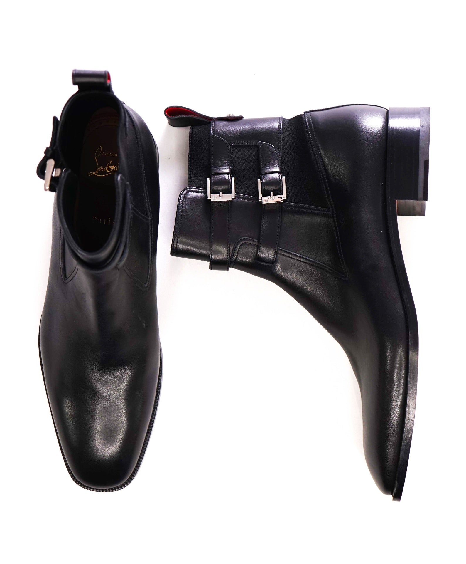 $1,445 Christian Louboutin Black Monk Strap Boots Leather US 13 (46EU)