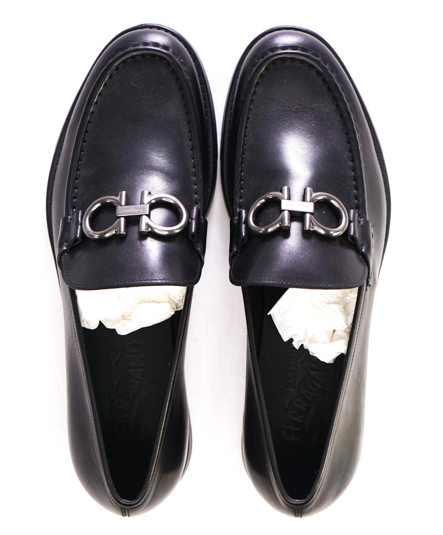 $850 Salvatore Ferragamo "Telve Div" Black Loafers  Leather 9 EE
