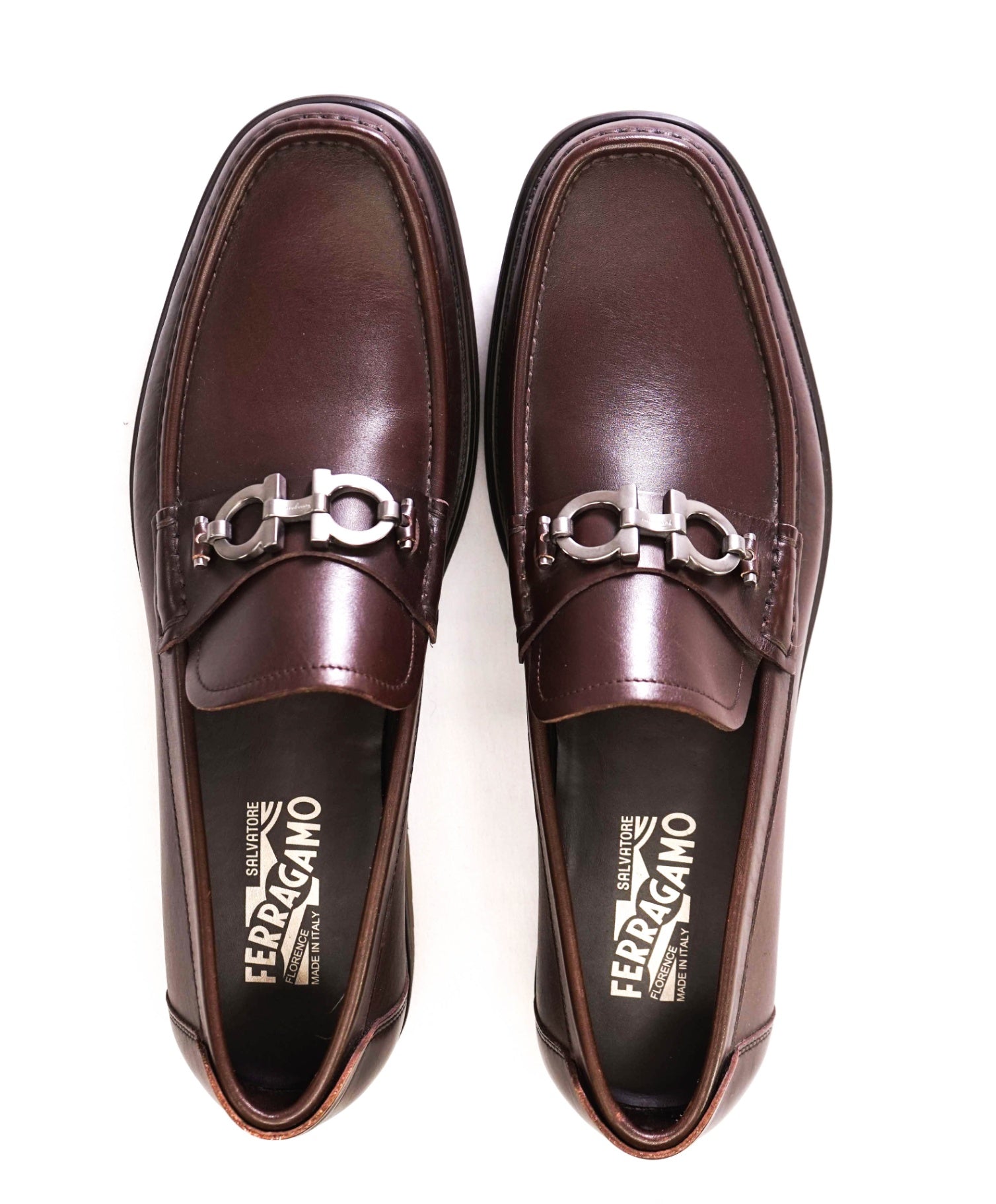 $895 Salvatore Ferragamo "DAVID" Brown Leather Loafers 12 D