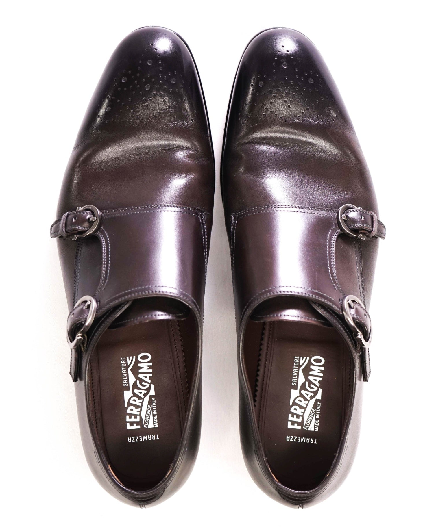 $1,295 Salvatore Ferragamo "TRAMEZZA" Stone Monk Strap Loafers 9.5 D