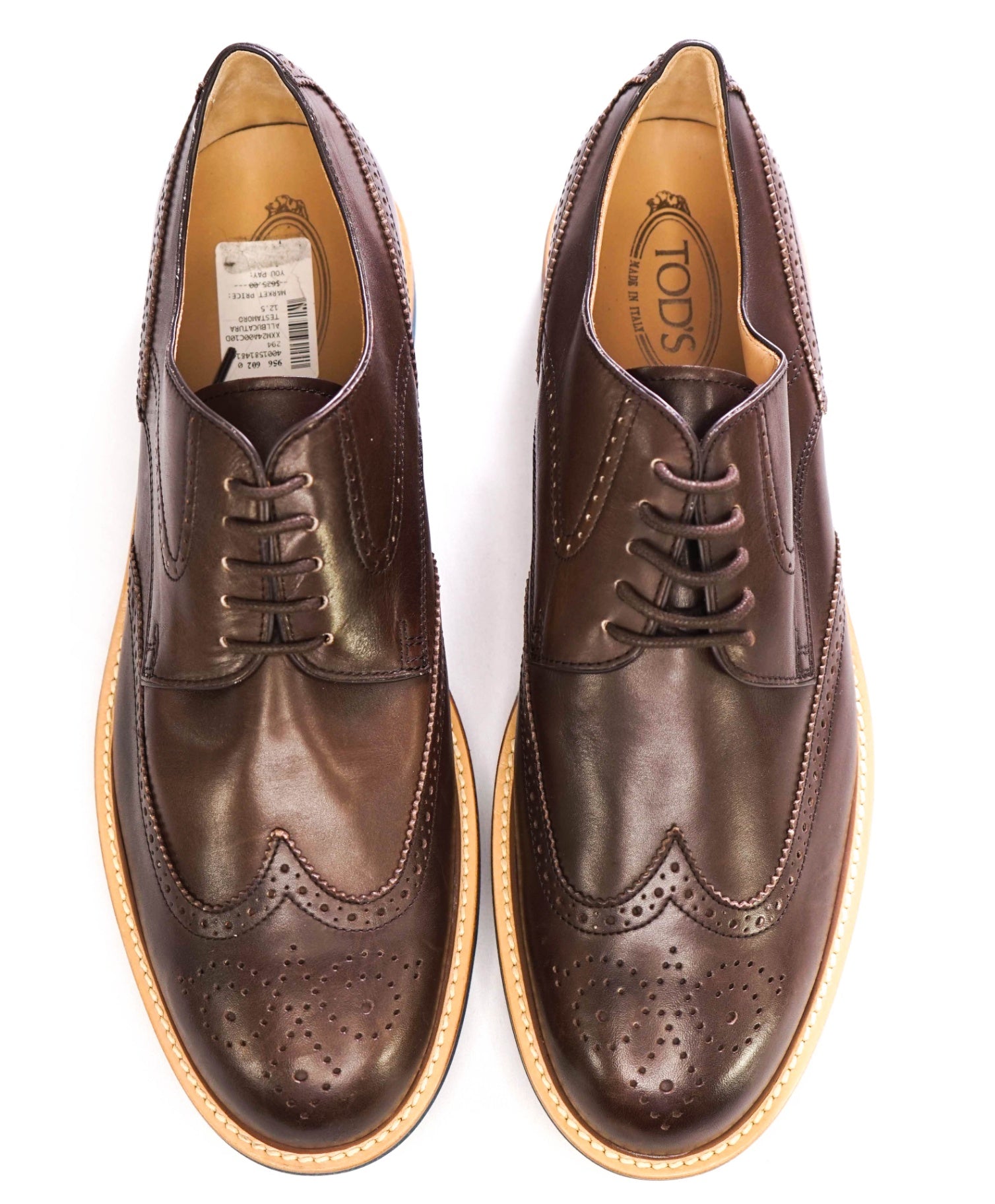 $625 Tod's Brown Brogue Leather Derbies US 13.5 (12.5UK)