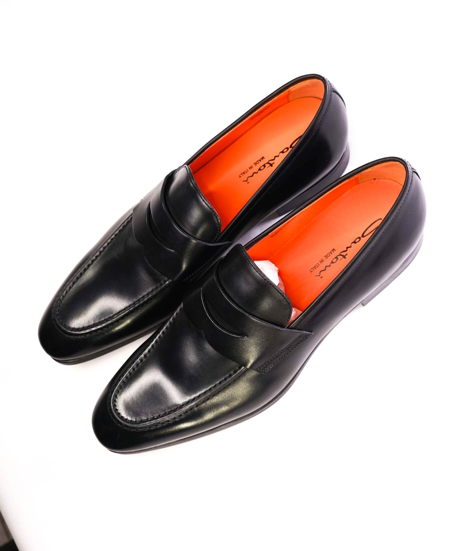 $800 Santoni Black Penny Loafers Leather 10.5 US