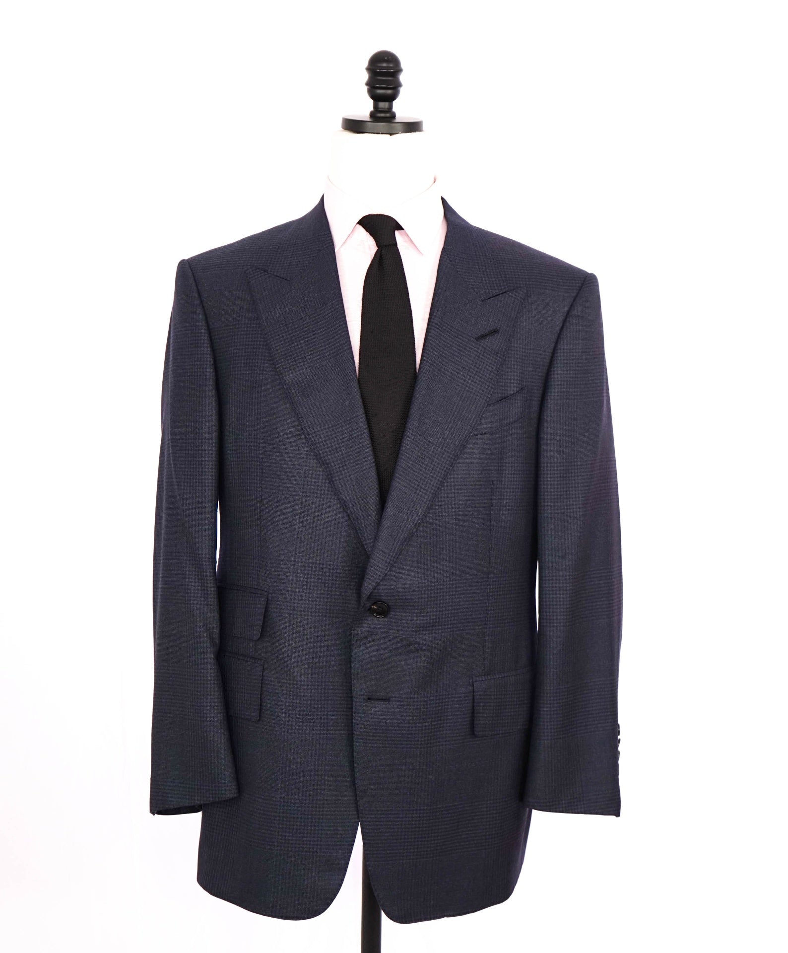 $6,950 Tom Ford Navy Tonal Plaid "WINDSOR" Peak Wool Suit 46R