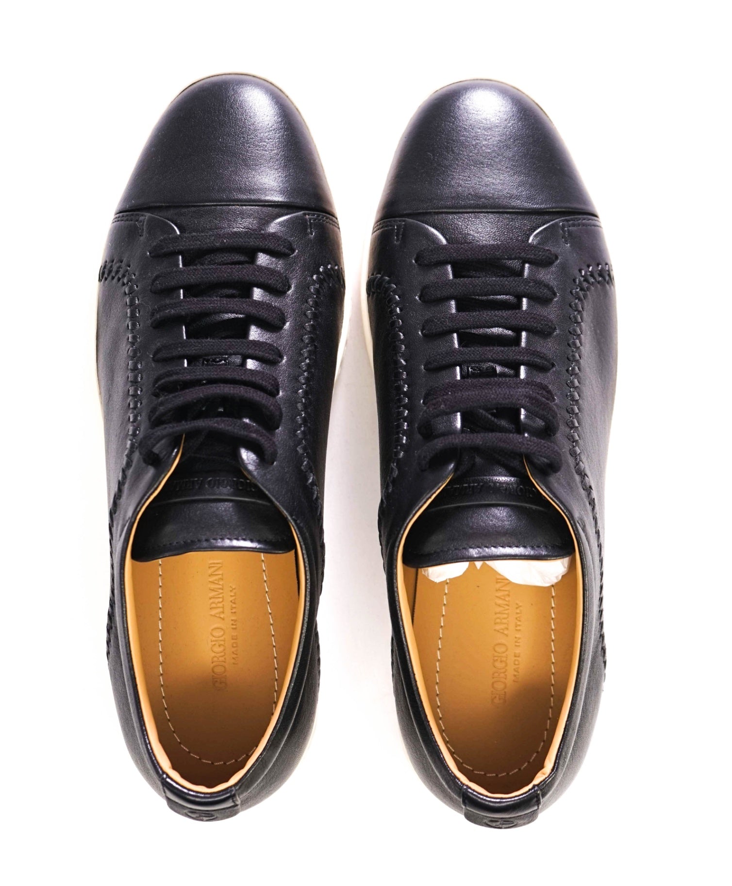 $1,050 Giorgio Armani Black Braided Leather Sneakers 8 US (7 UK)