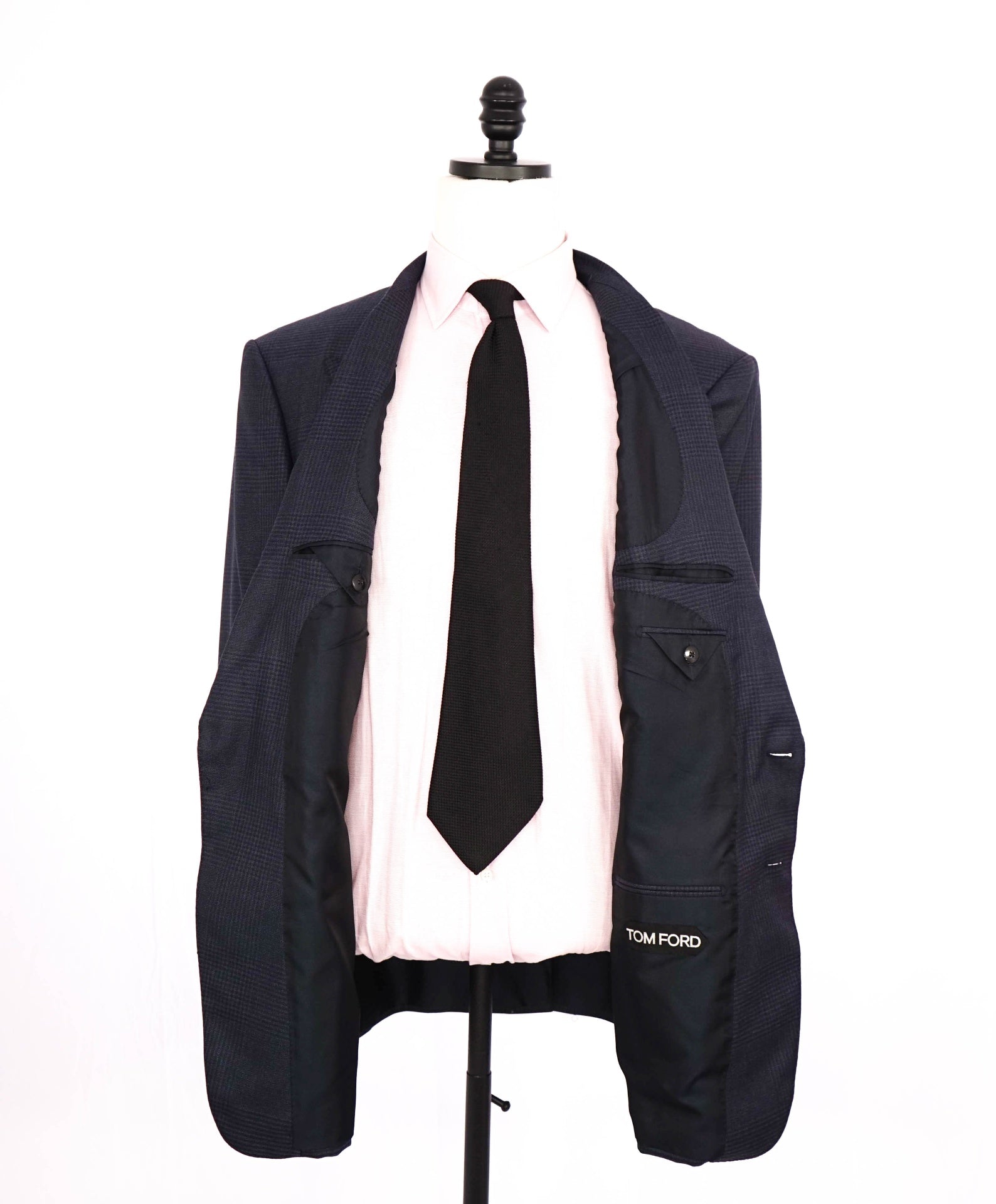 $6,950 Tom Ford Navy Tonal Plaid "WINDSOR" Peak Wool Suit 46R