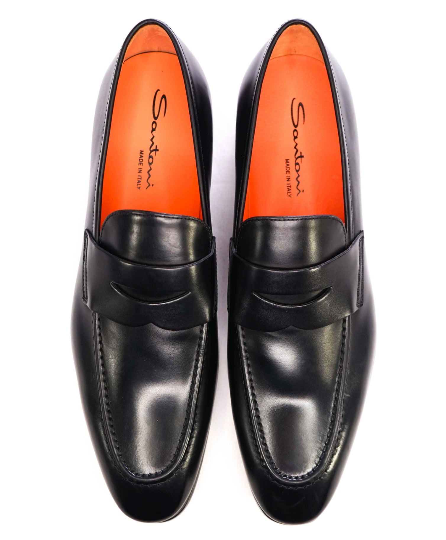 $800 Santoni Black Penny Loafers Leather 10.5 US