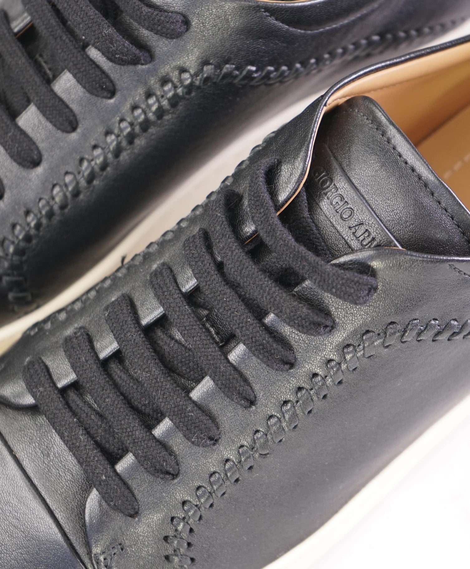 $1,050 Giorgio Armani Black Braided Leather Sneakers 8 US (7 UK)