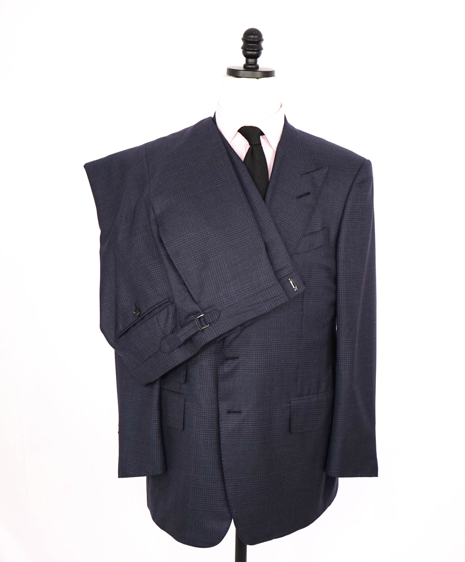 $6,950 Tom Ford Navy Tonal Plaid "WINDSOR" Peak Wool Suit 46R