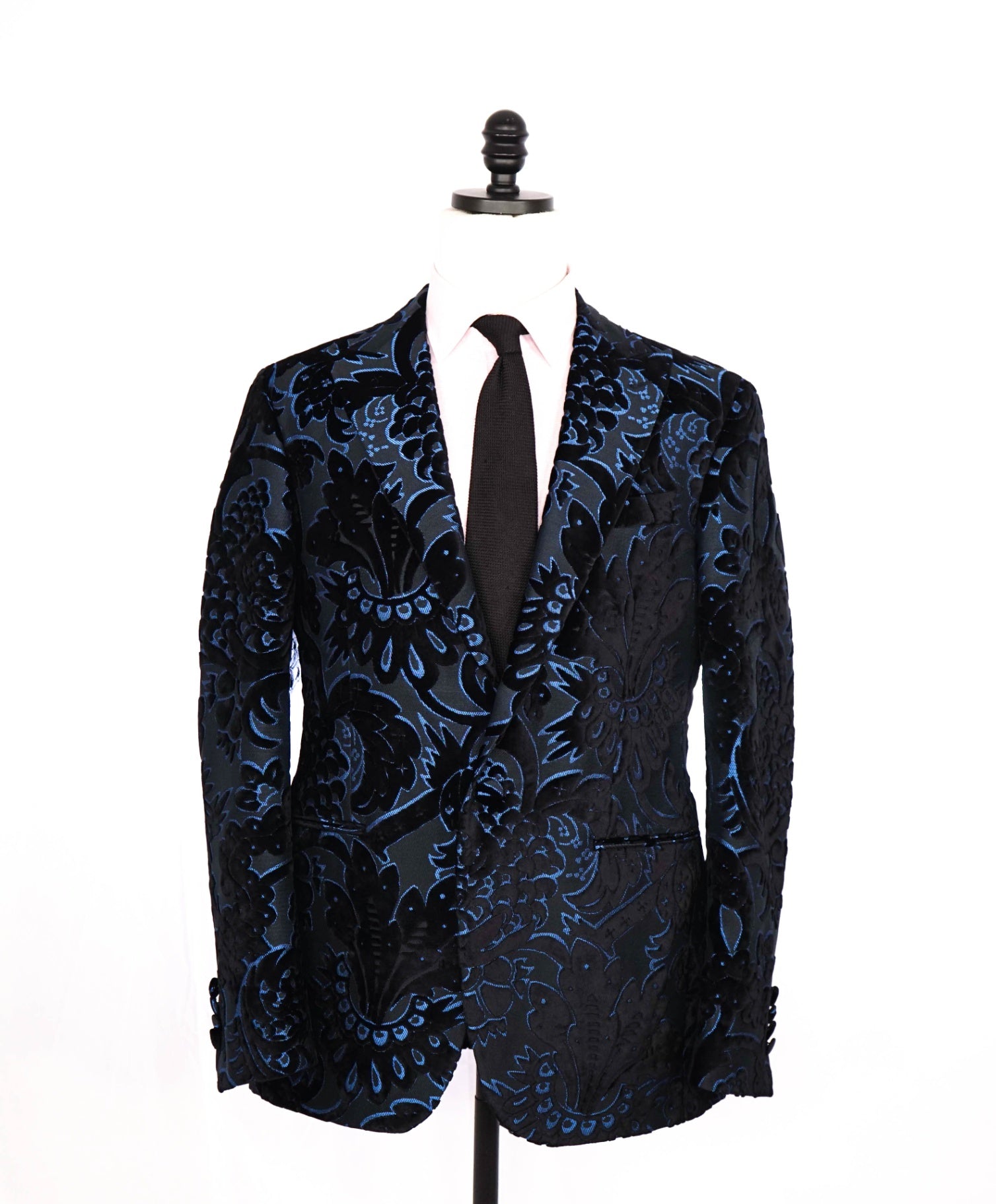 $2,695 ETRO Jaquard Black/Blue Floral Tuxedo Jacket Blazer 42
