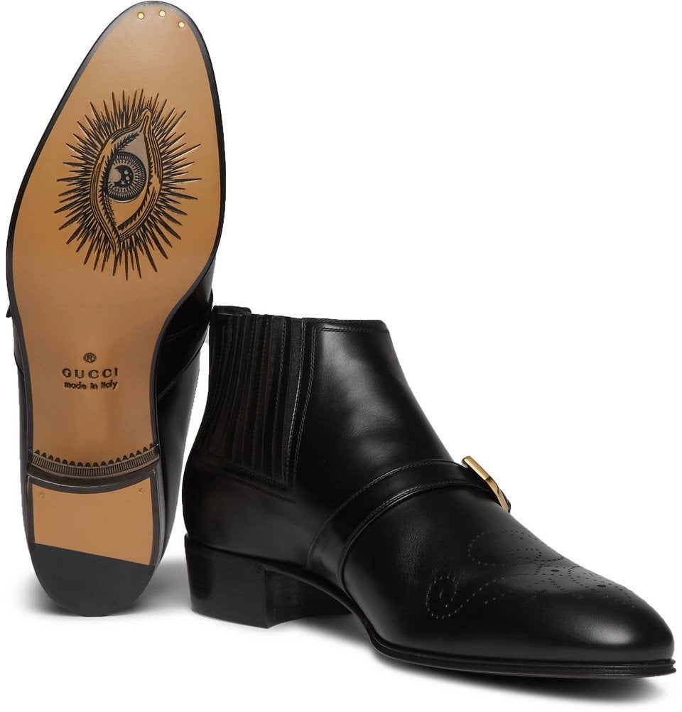 $1,250 GUCCI "Worsh" Black Cuban Logo Heel Boots US 9.5 (9G)