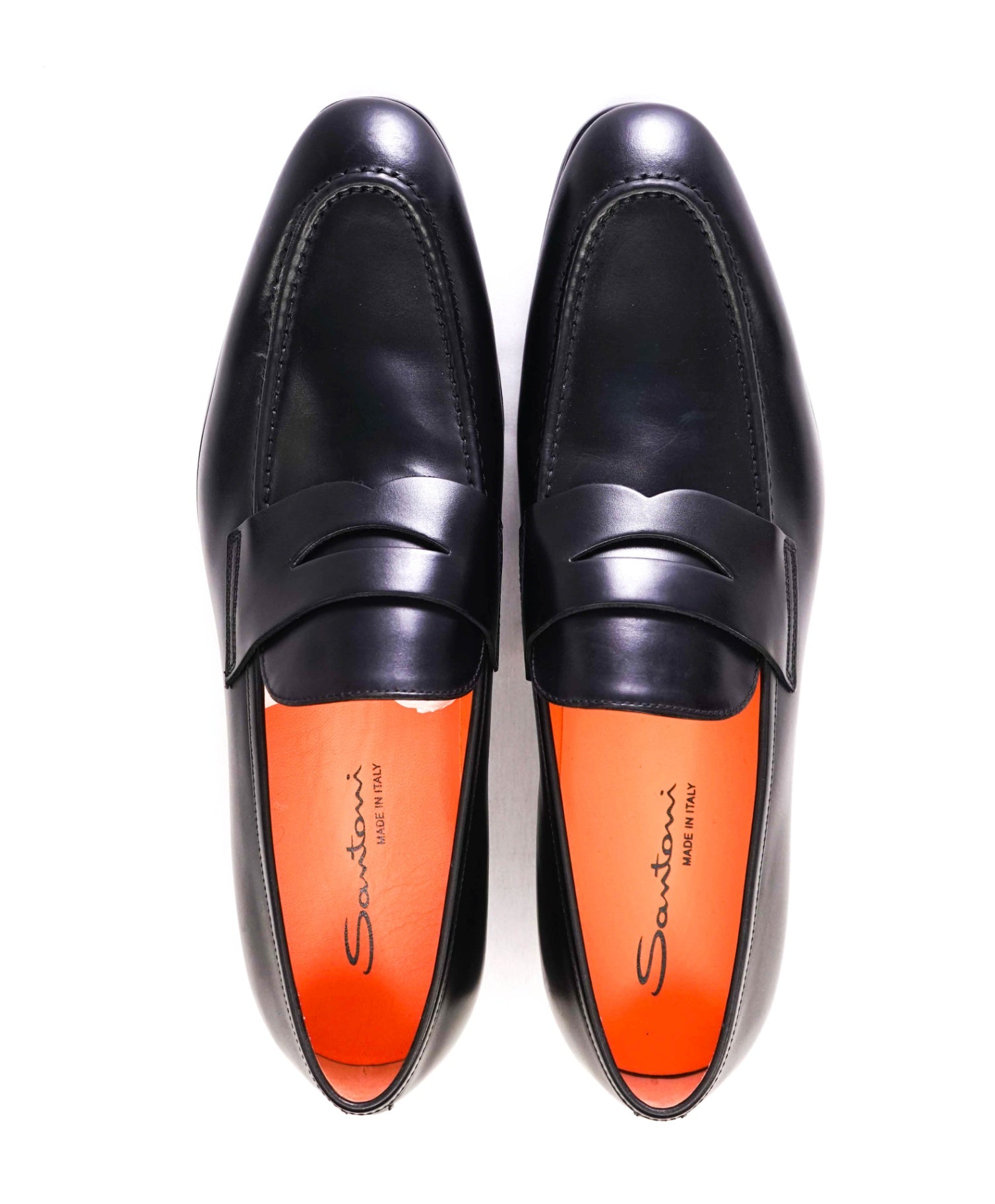 $800 Santoni Black Penny Loafers Leather 10.5 US