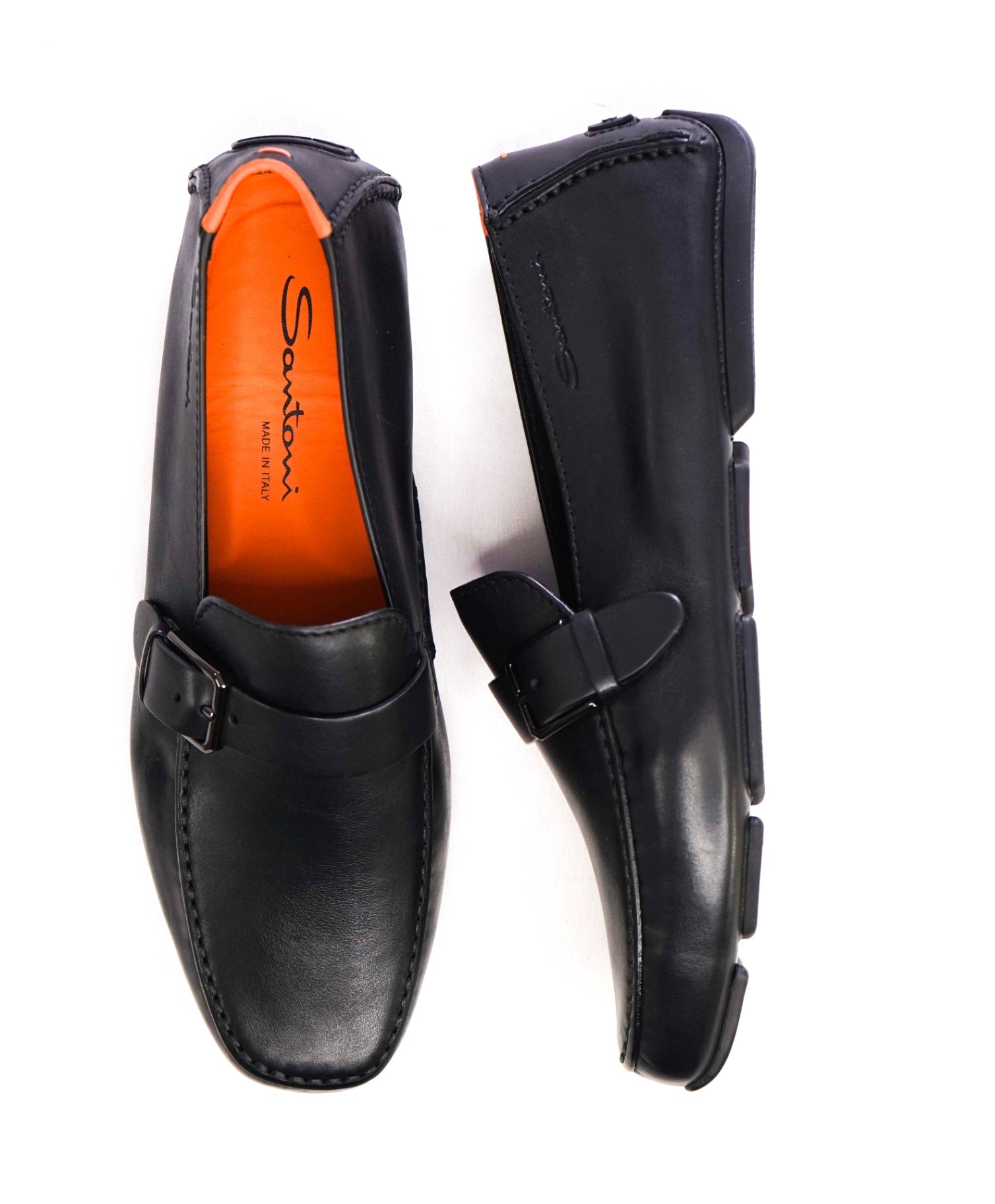$750 SANTONI - Black Leather DOUBLE MONK Slip-On Loafers US 8 (7UK)