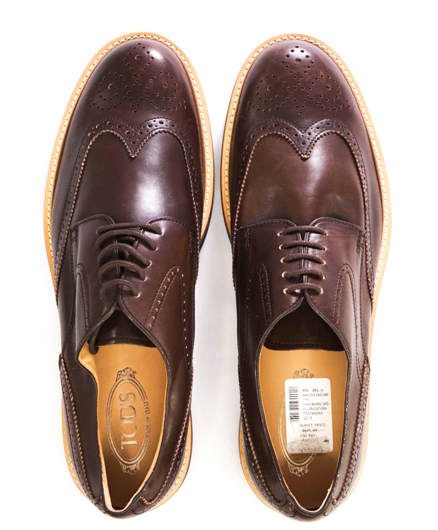 $625 Tod's Brown Brogue Leather Derbies US 13.5 (12.5UK)