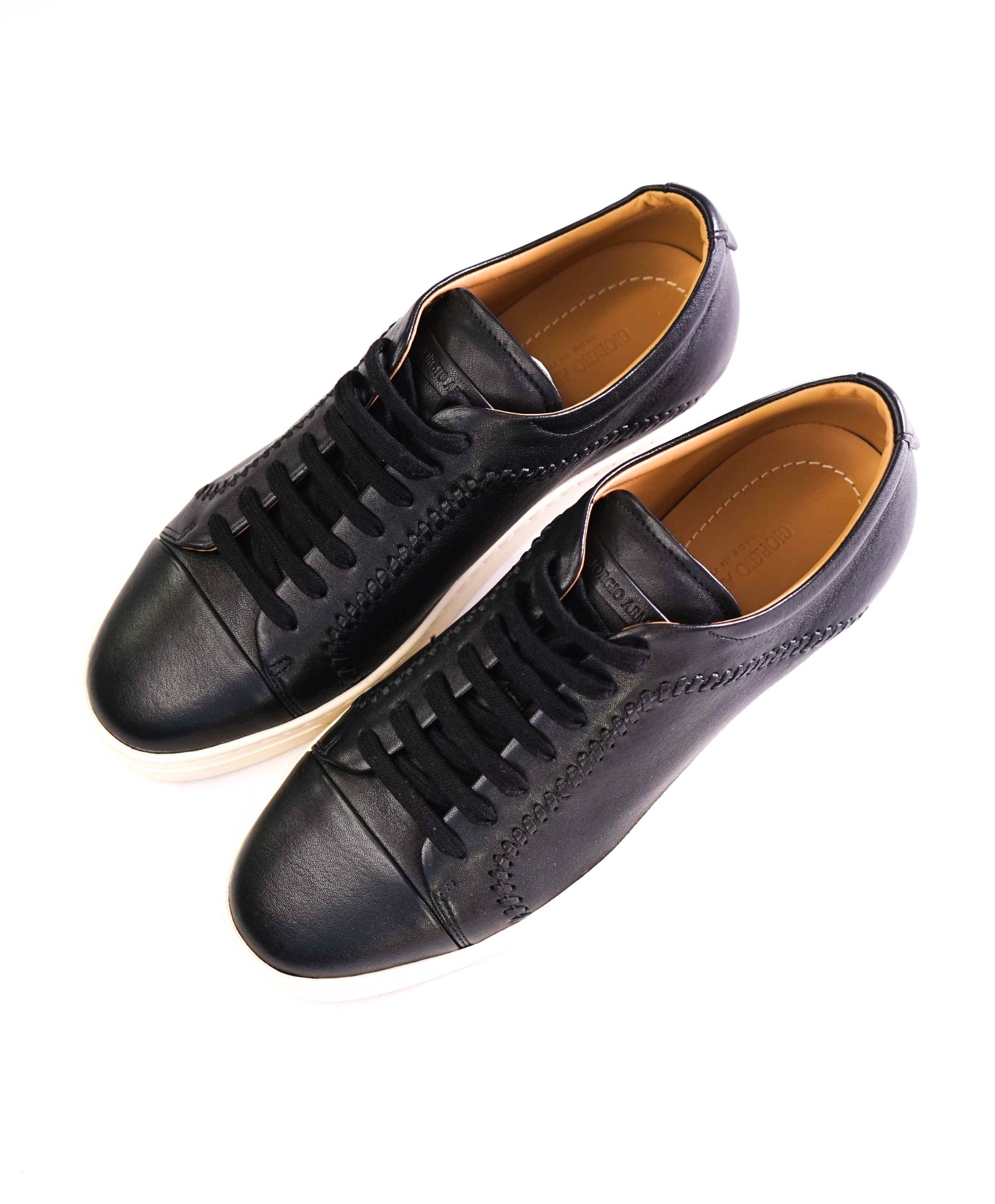 $1,050 Giorgio Armani Black Braided Leather Sneakers 8 US (7 UK)