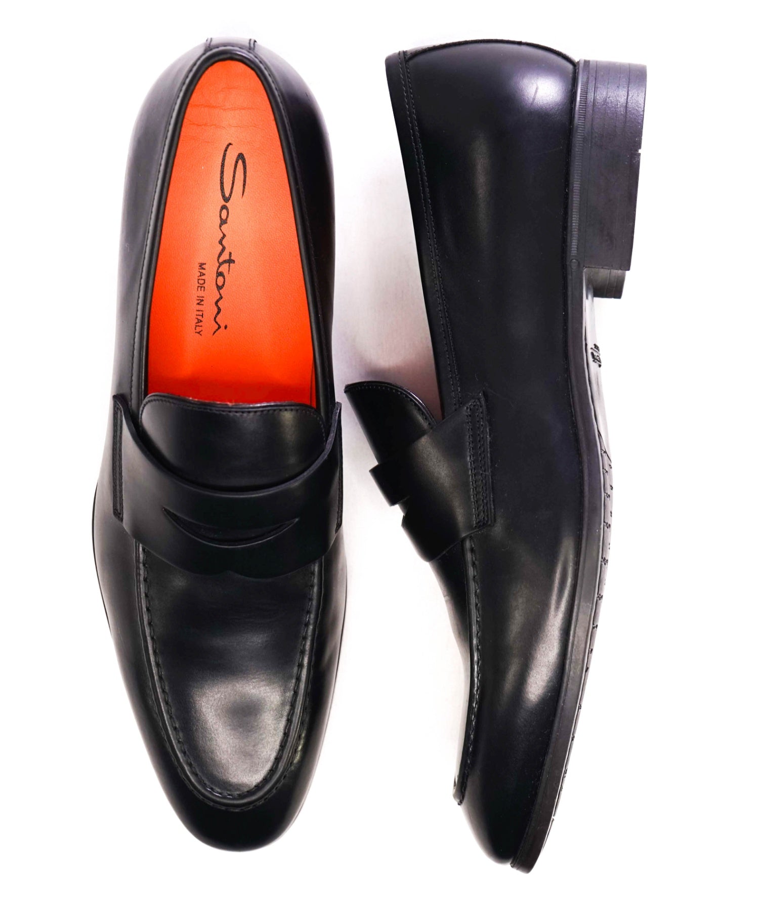 $800 Santoni Black Penny Loafers Leather Footwear US 7.5