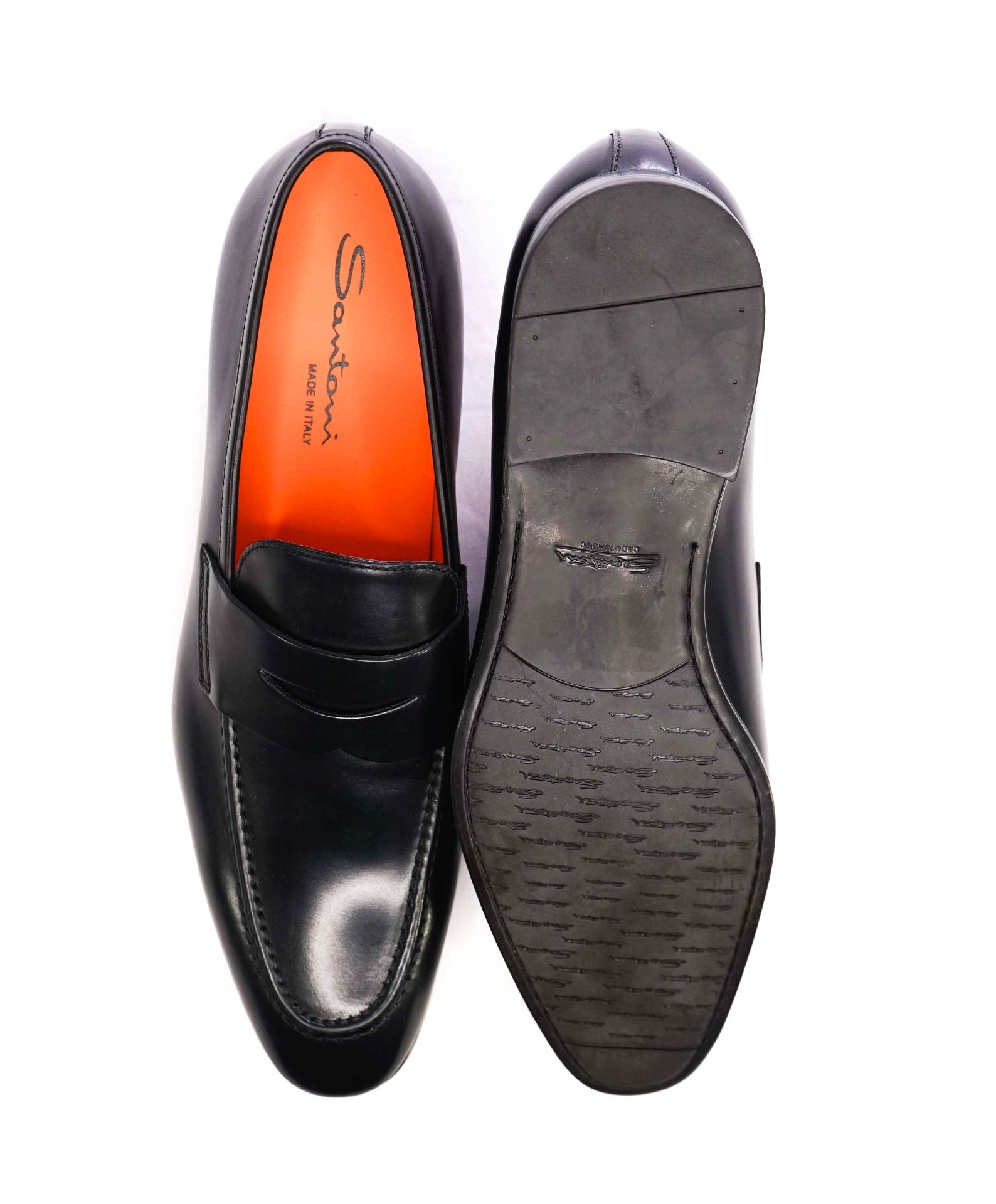 $800 Santoni Black Penny Loafers Leather 10.5 US