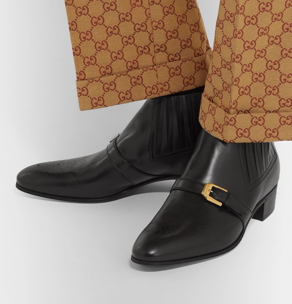 $1,250 GUCCI "Worsh" Black Cuban Logo Heel Boots US 9.5 (9G)