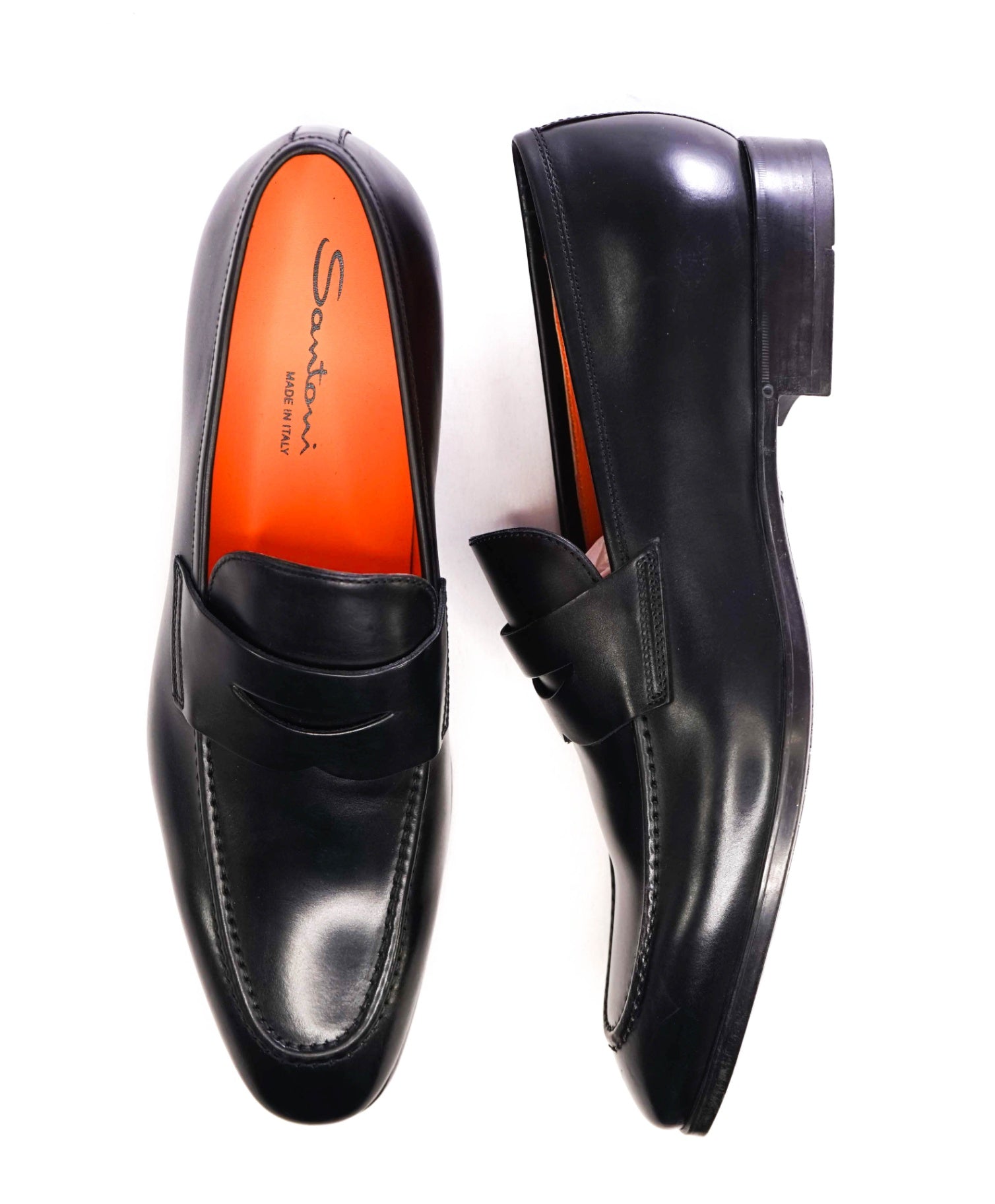 $800 Santoni Black Penny Loafers Leather 10.5 US