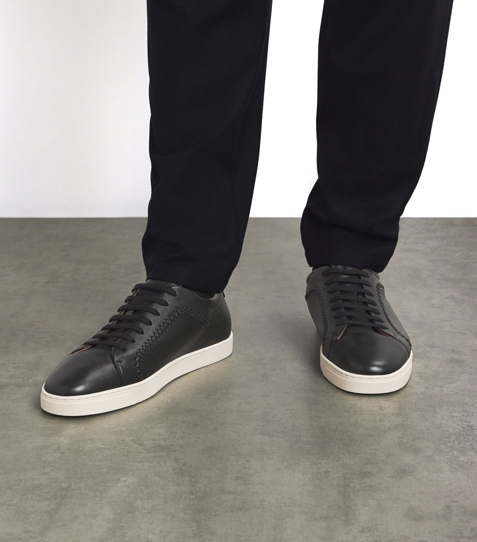 $1,050 Giorgio Armani Black Braided Leather Sneakers 8 US (7 UK)