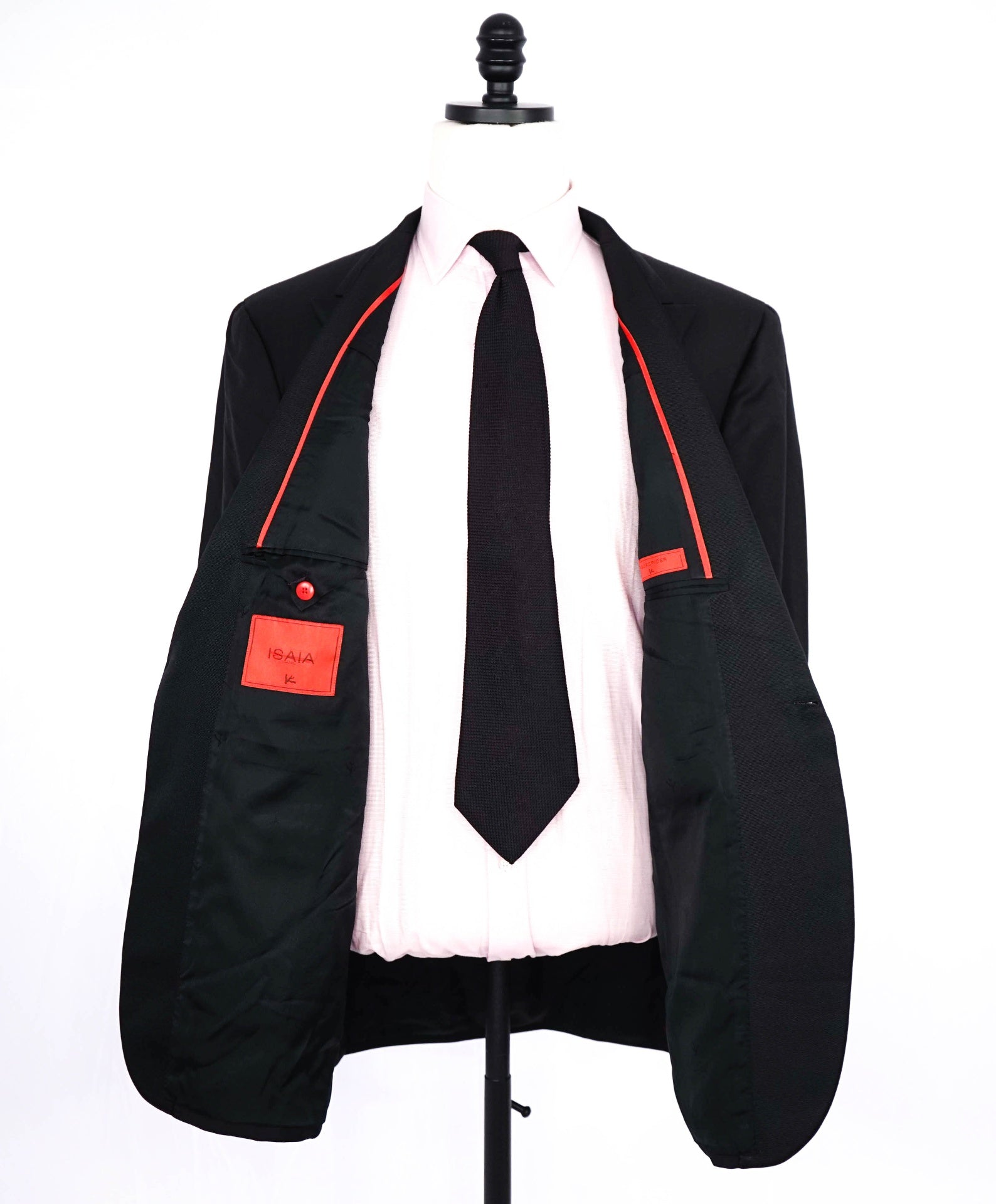 $4,595 ISAIA - "AQUASPIDER" Satin PEAK LAPEL Black Wool Tuxedo 48R