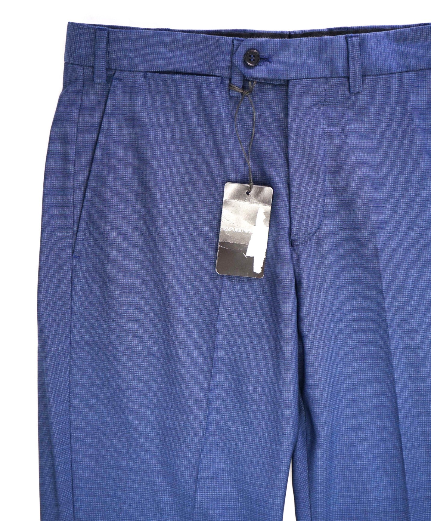 $395 Emporio Armani Textured Blue Micro Check Wool Pants 32W