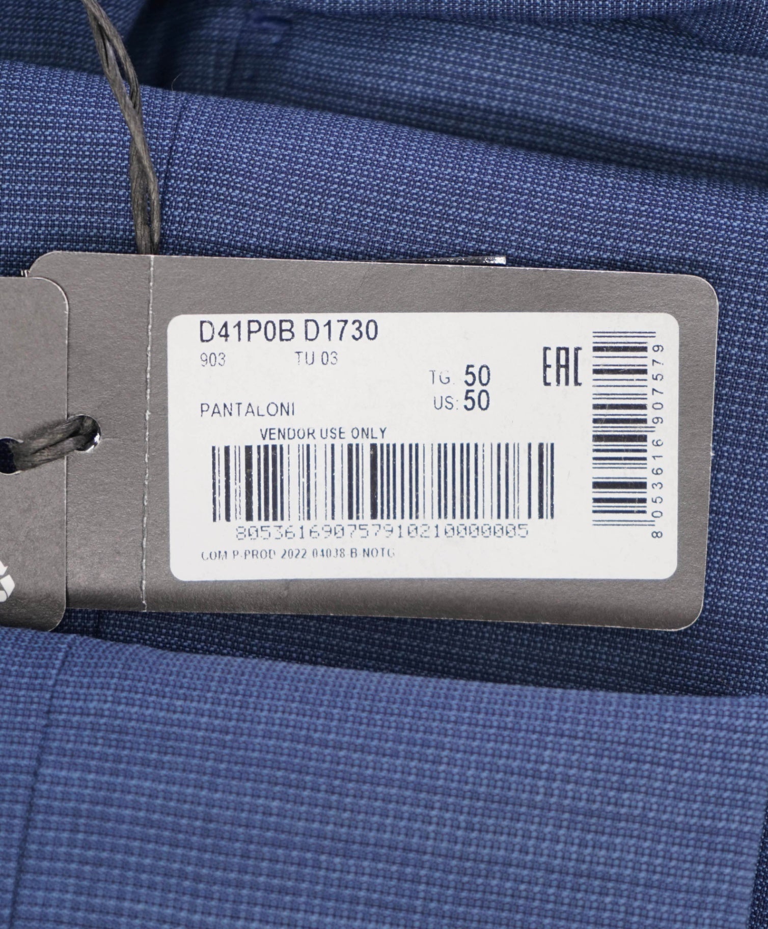 $395 Emporio Armani Textured Blue Micro Check Wool Pants 32W