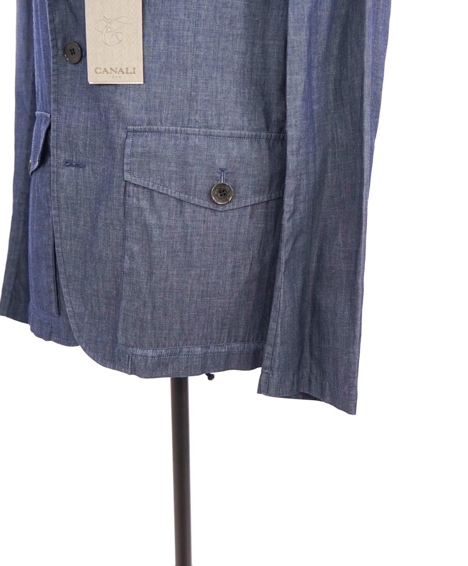 $1,550 Canali Safari Style Solid Blue Denim Jacket Blazer 42