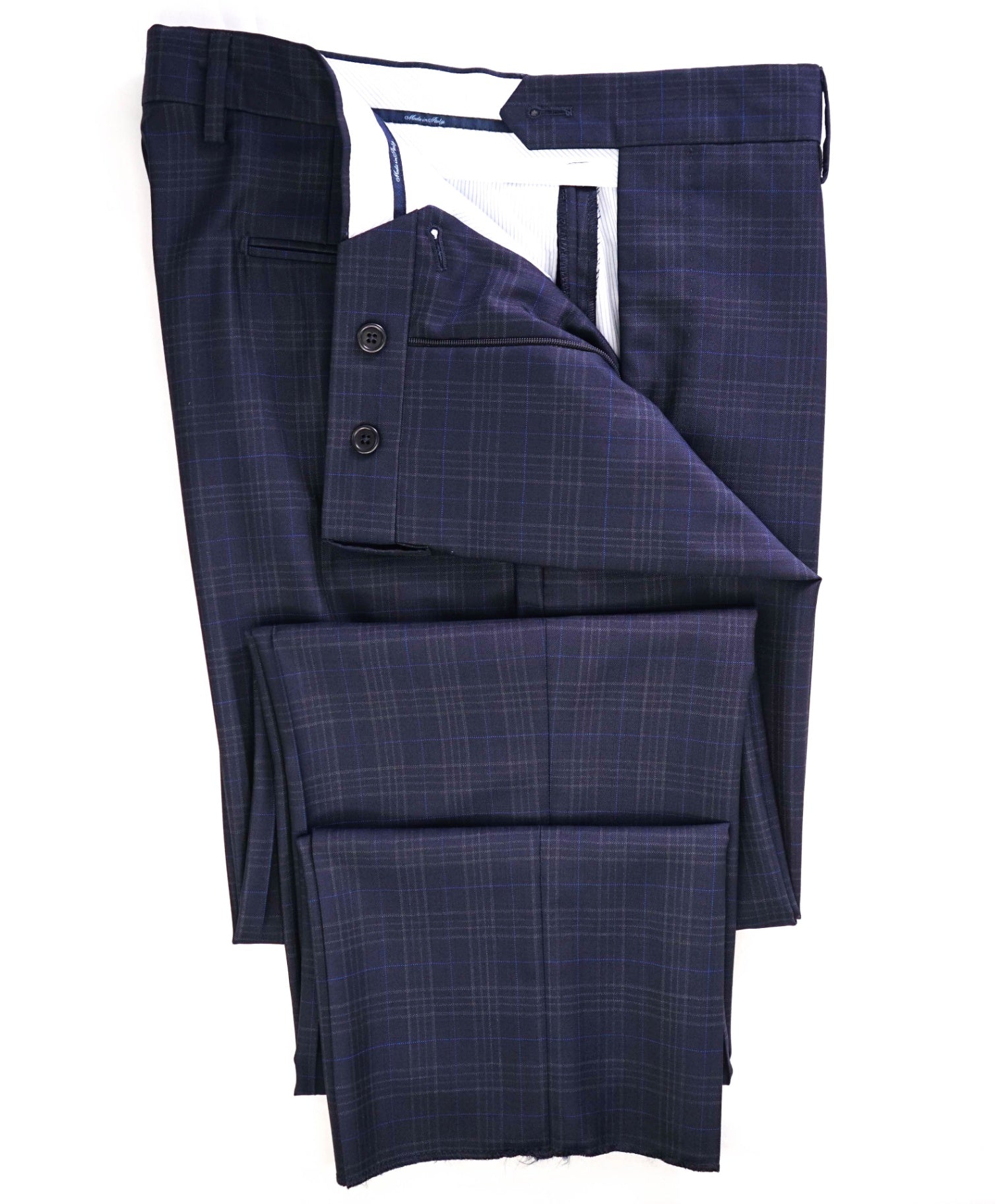 $400 Saks Fifth Avenue Navy Blue Plaid Wool Pants 34W
