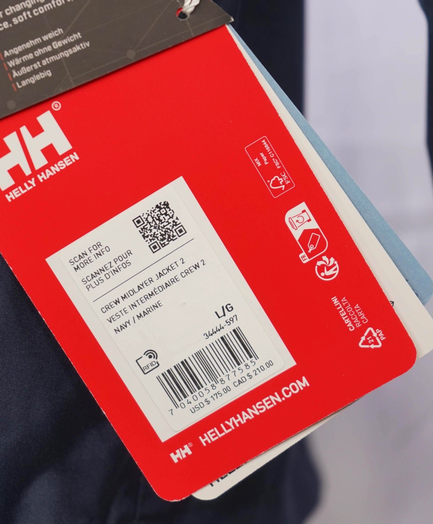 $175  Helly Hansen Tech Solid Navy Polyester/Fleece Jacket Coat L