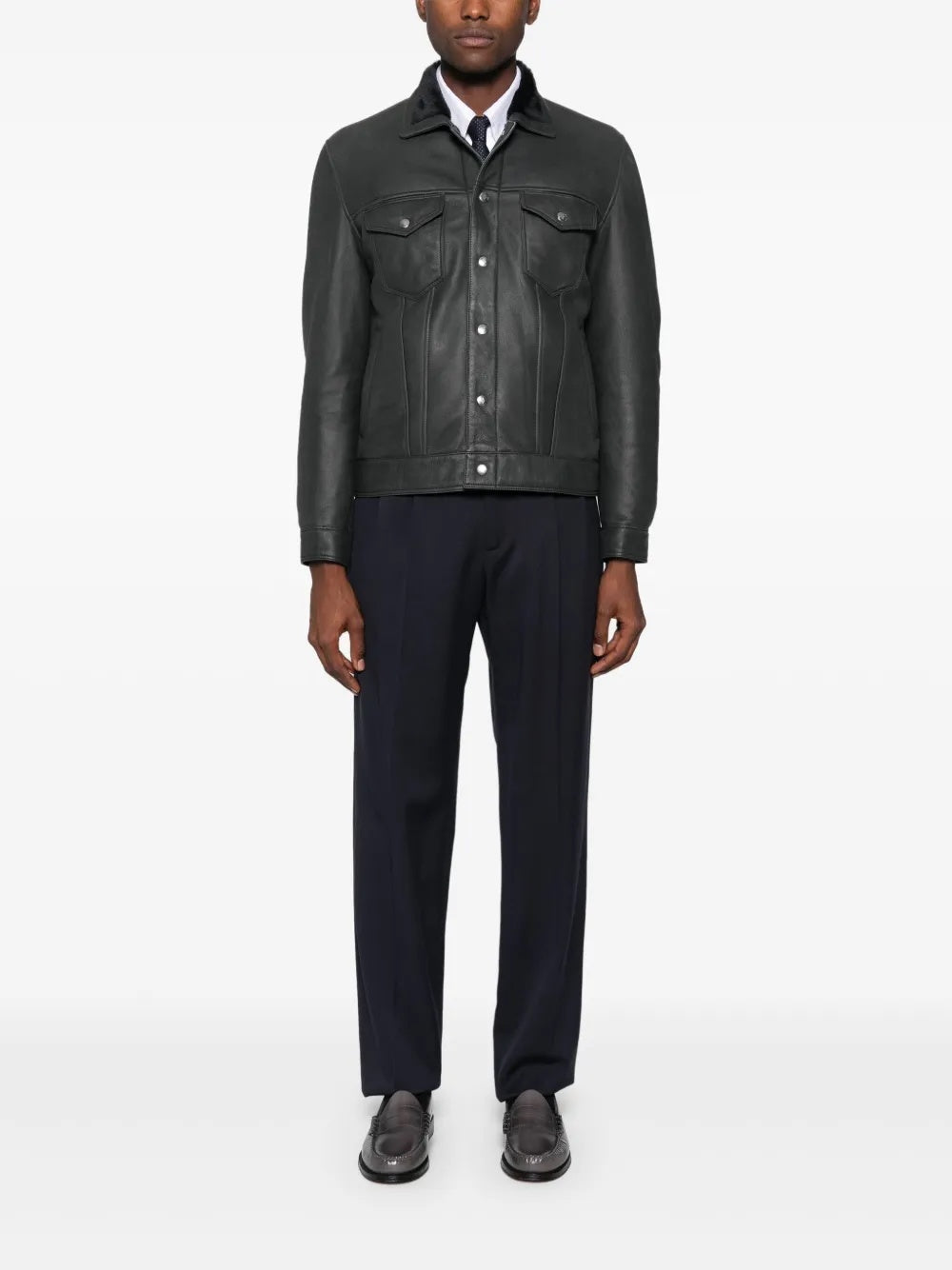 $6,295 ELEVENTY Black SHEARLING Lined Leather Jacket 40