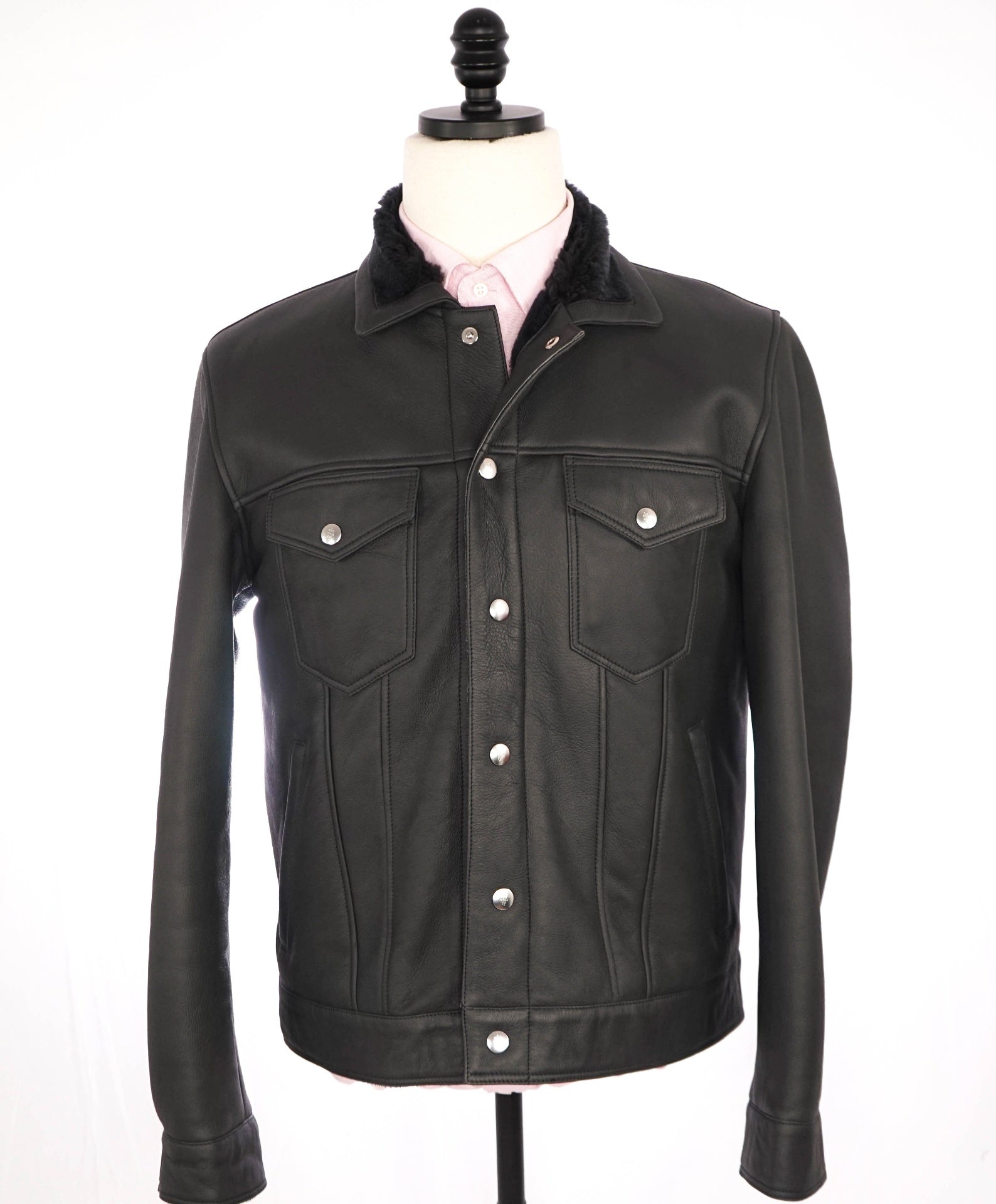 $6,295 ELEVENTY Black SHEARLING Lined Leather Jacket 40