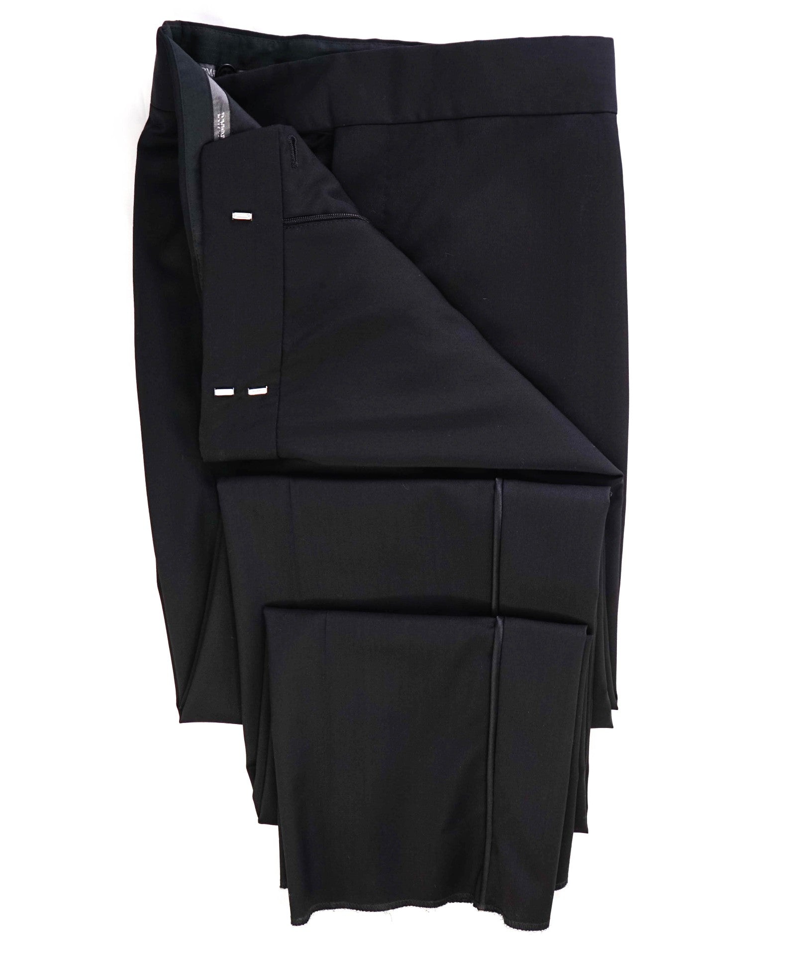$595 ARMANI COLLEZIONI - Black Flat Front Tuxedo Dinner Pants - 35W