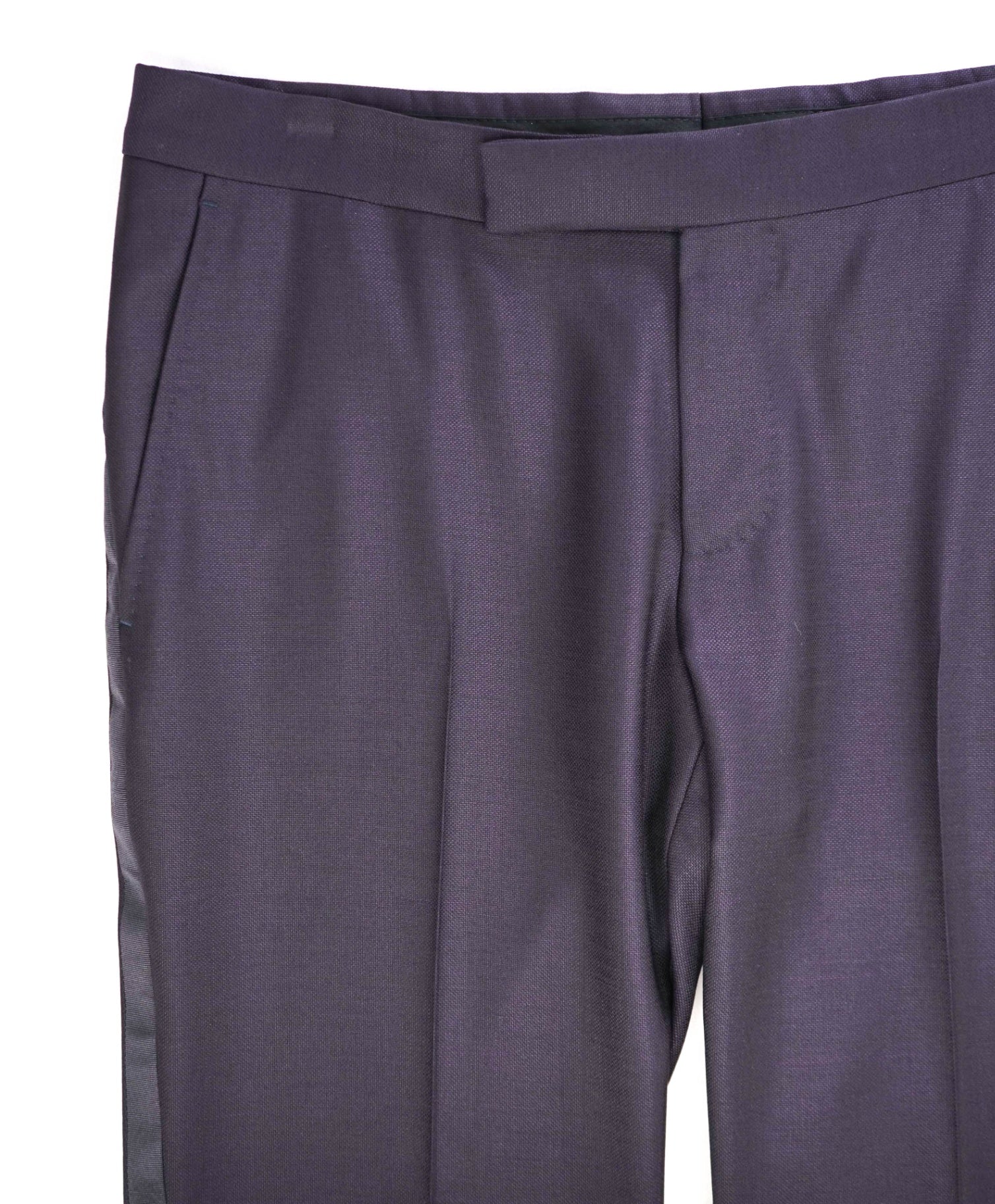 $790 Z Zegna Solid Plum Tuxedo Stripe Wool Dinner Pants 32W