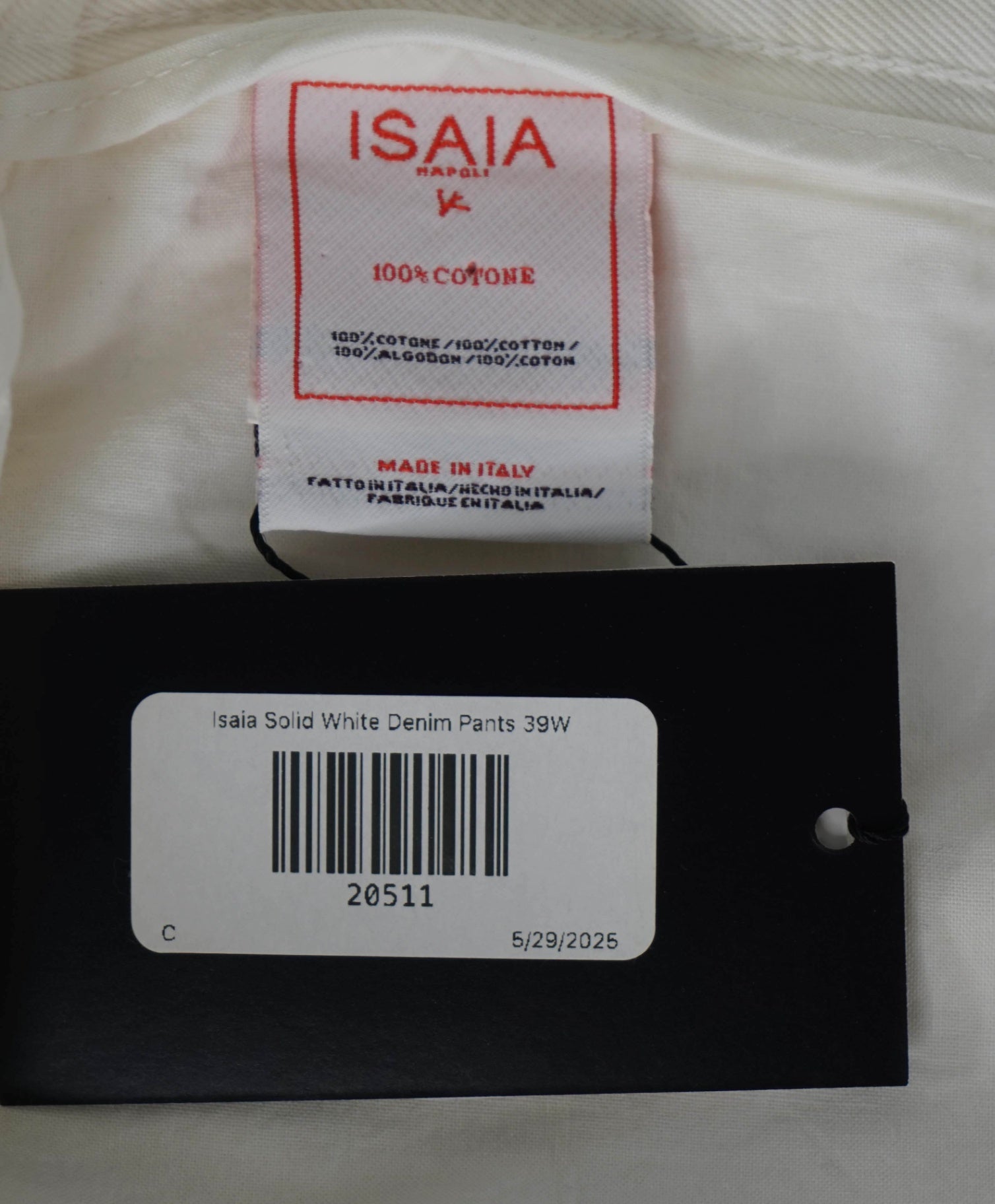 $595 ISAIA Solid White Denim LOGO Pants 39W
