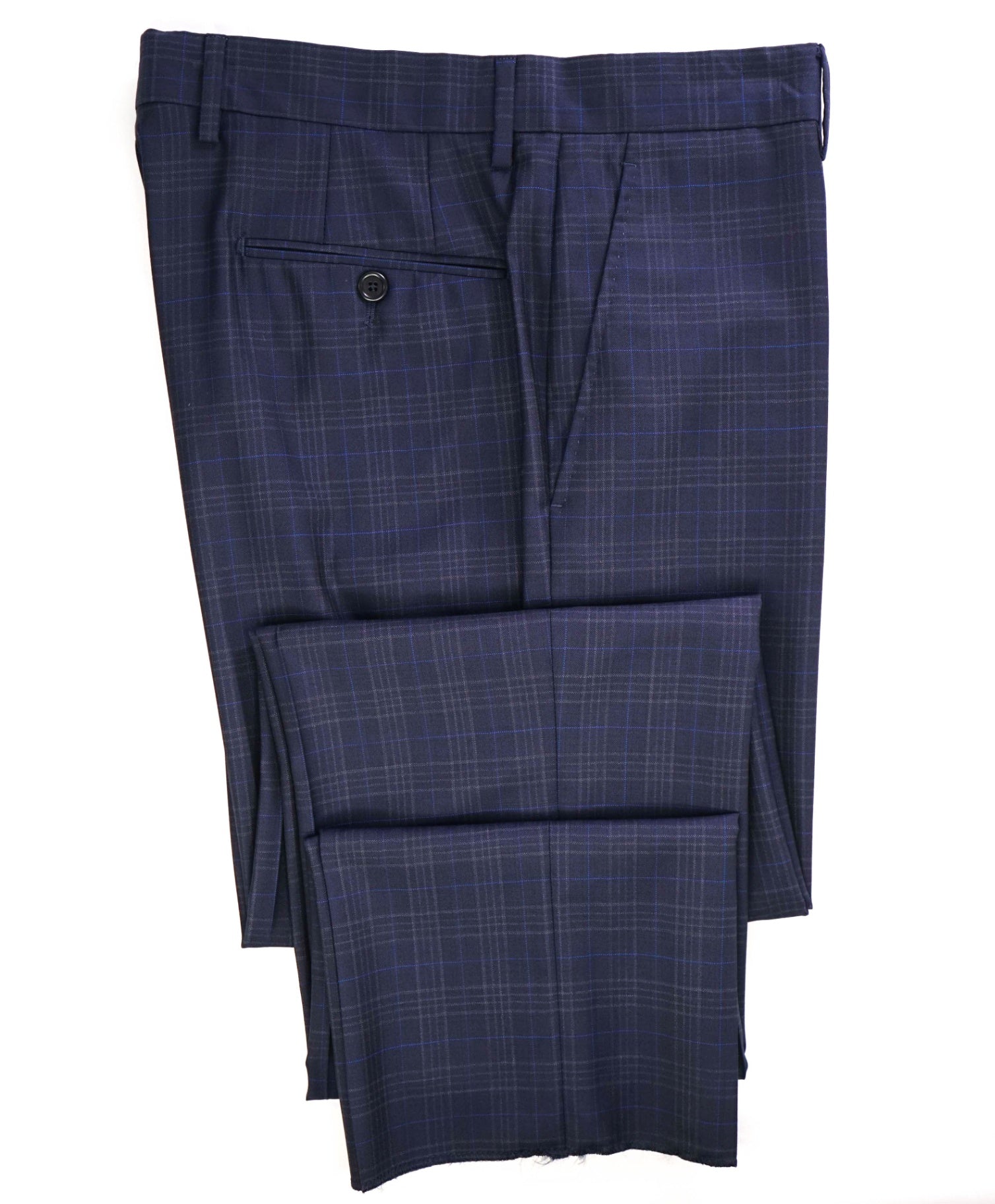 $400 Saks Fifth Avenue Navy Blue Plaid Wool Pants 34W