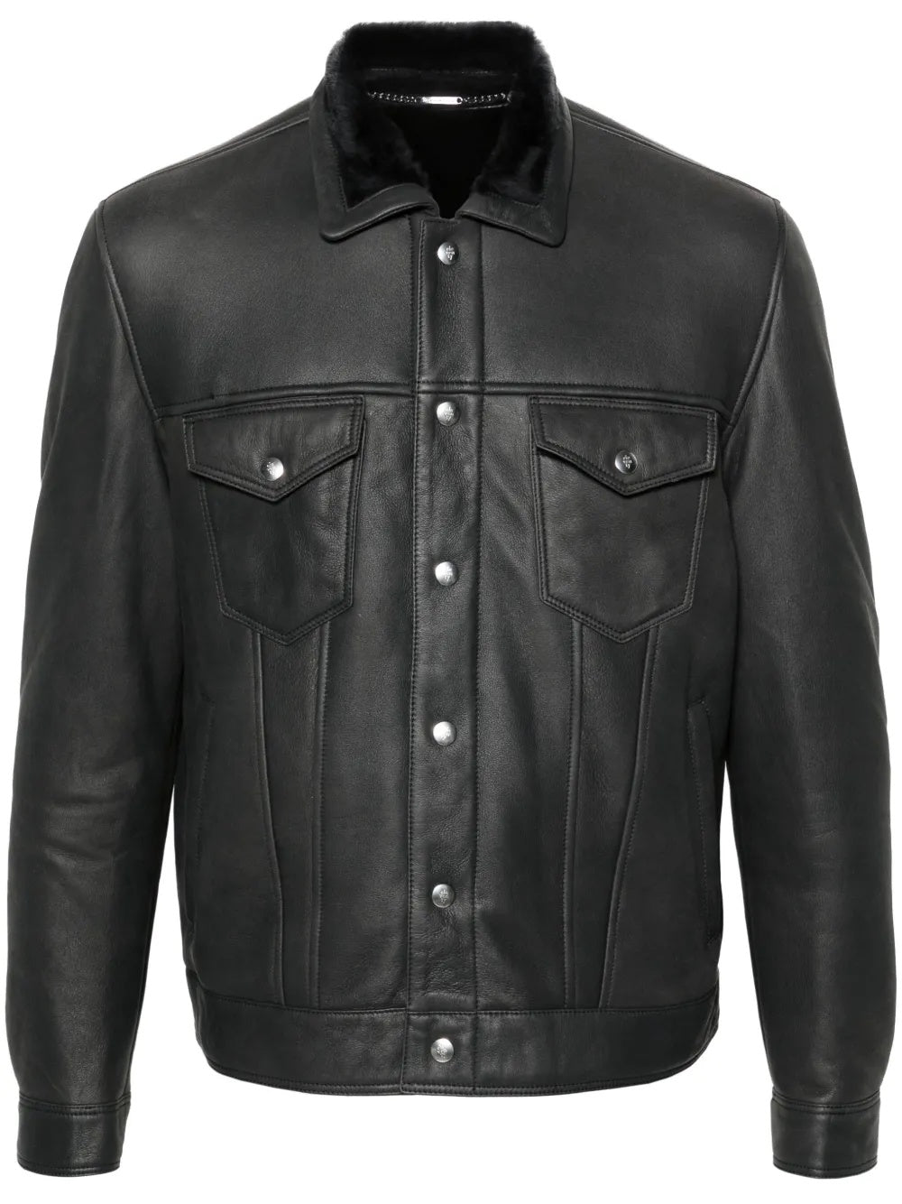 $6,295 ELEVENTY Black SHEARLING Lined Leather Jacket 40